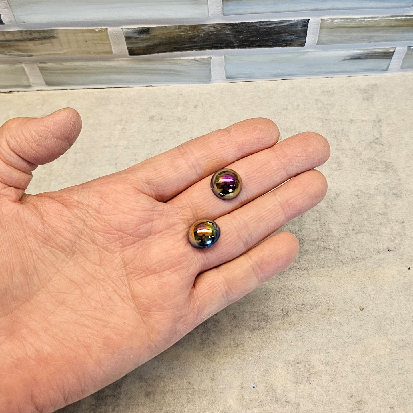 AB Flat Back Faux Half Pearls Black 14 mm 25pcs/100pcs/200pcs