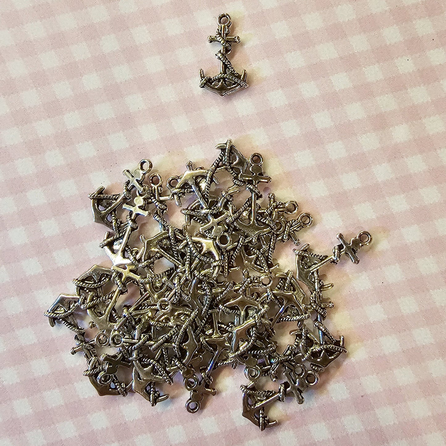 5 Pcs Anchor Rope Silver Tone Charms #CM020