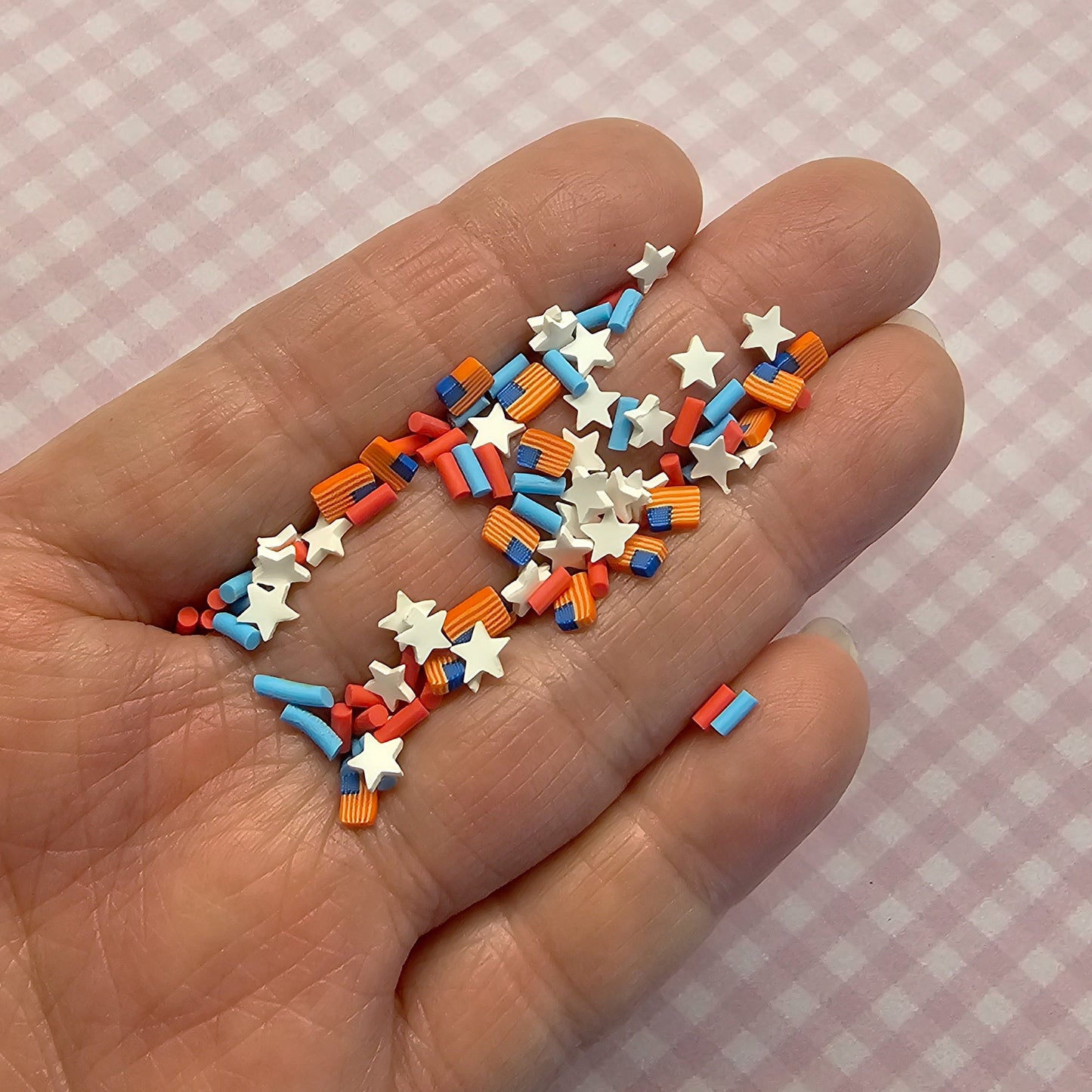 Patriotic American Flag Blue Red White Star Polymer Clay Slices Faux Fake sprinkles 15 gram container #SK002