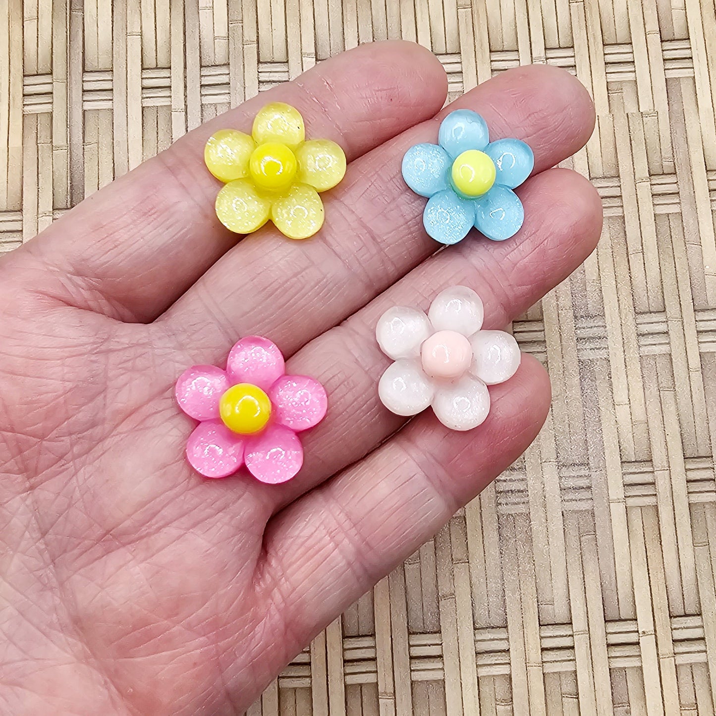 20mm Translucent Round Flower Resin Flatback Cabochons 10/25 Pcs #CAB072