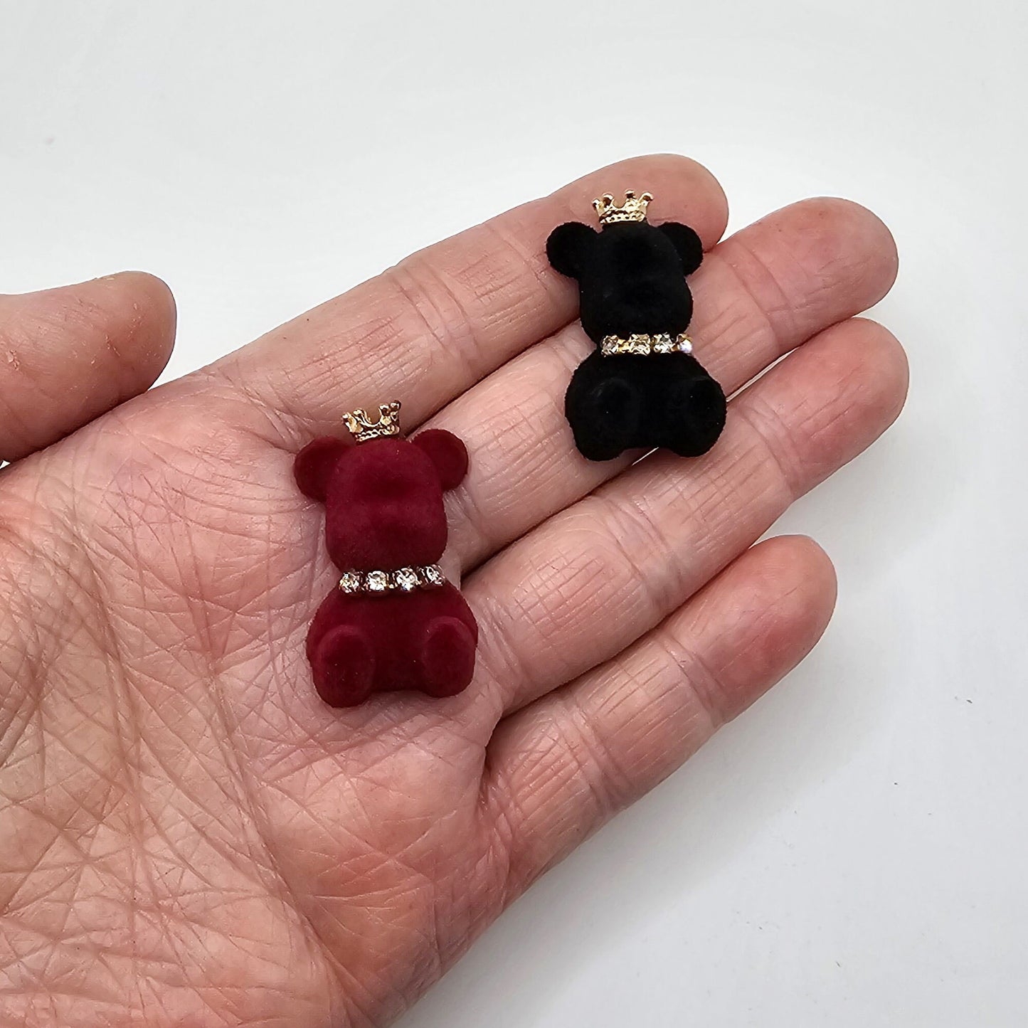 4 Pcs Velvet Princess Rhinestones Crown Teddy Bear Flatback Cabochons #CAB012