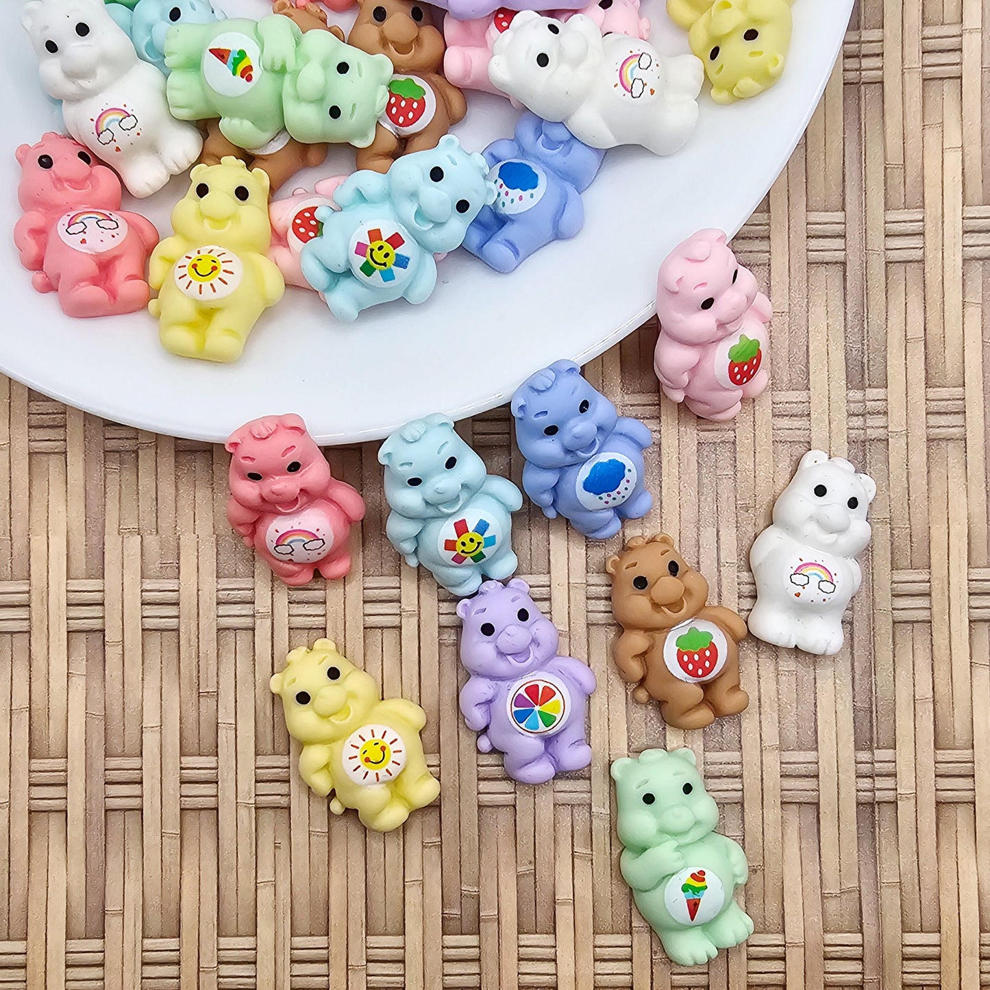 9/27 Pcs Care Caring Bear Flat Back Resin Cabochons, Kawaii Cartoon Bear #CAB008