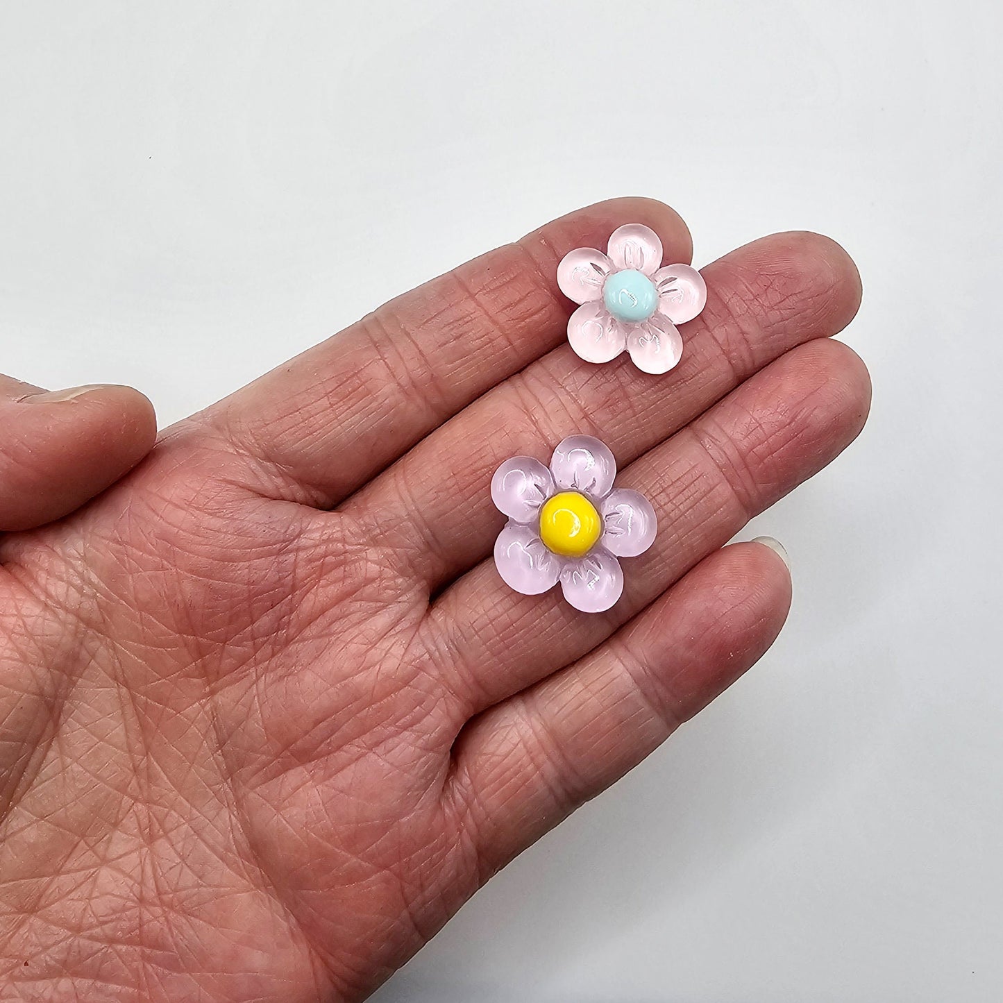 10/25 Pcs Translucent Round Flower Resin Flatback Cabochons Purple Pink 20mm #CAB010
