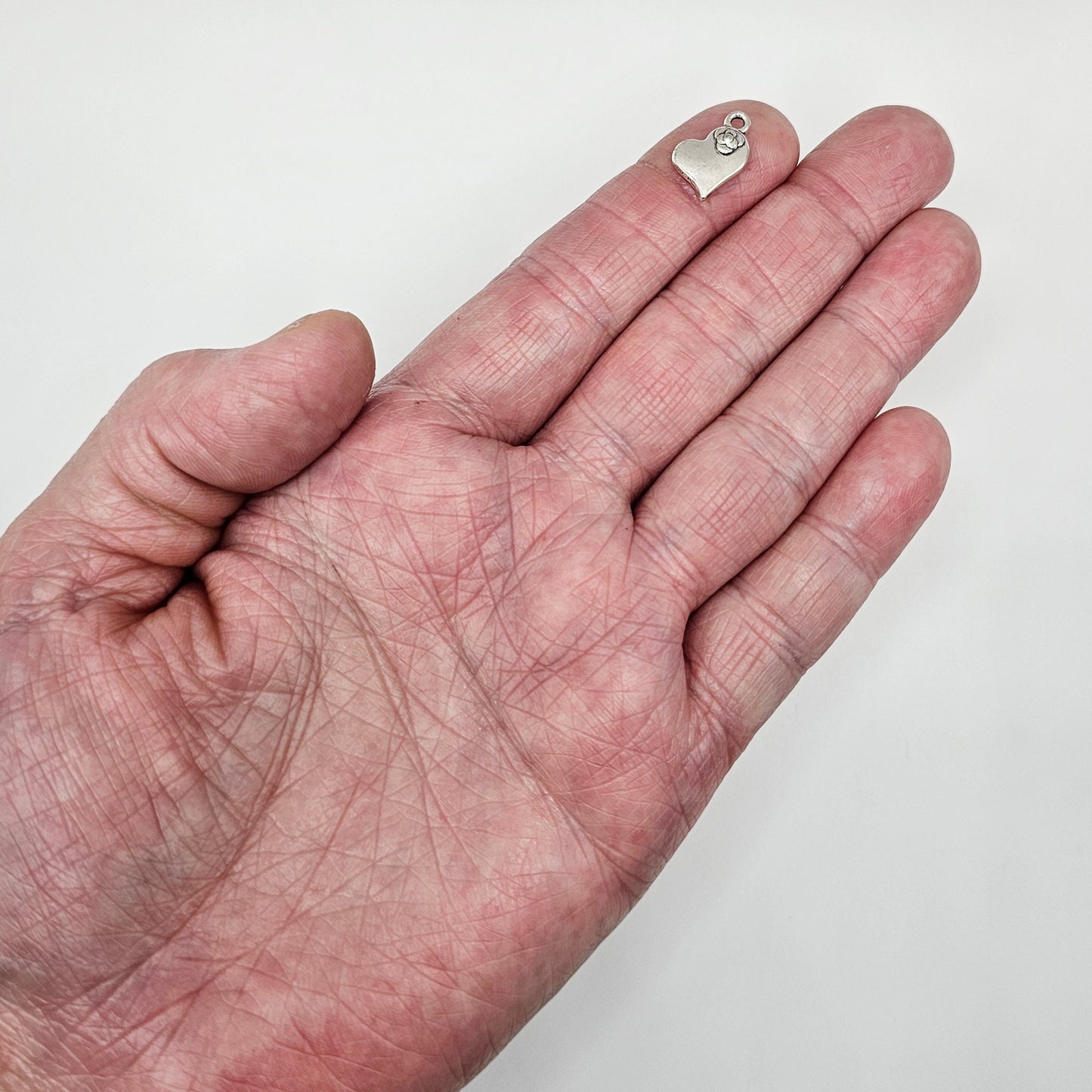 10/25/50 Pcs Heart Rose Flower Silver Tone Charm, Charms #CM039