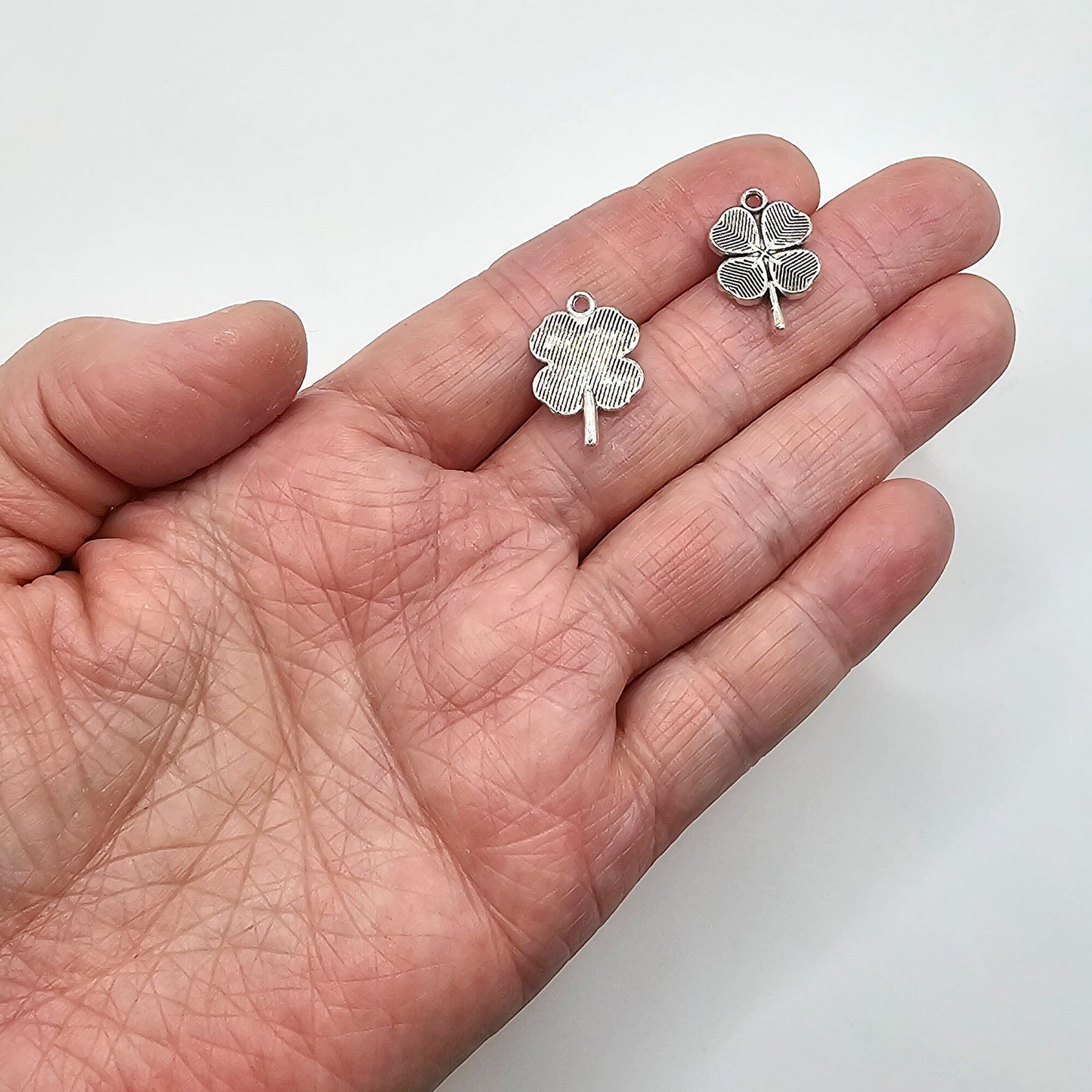 10/25/50 Pcs Clover Leaf Leaves Silver Tone Charm, Charms #CM025
