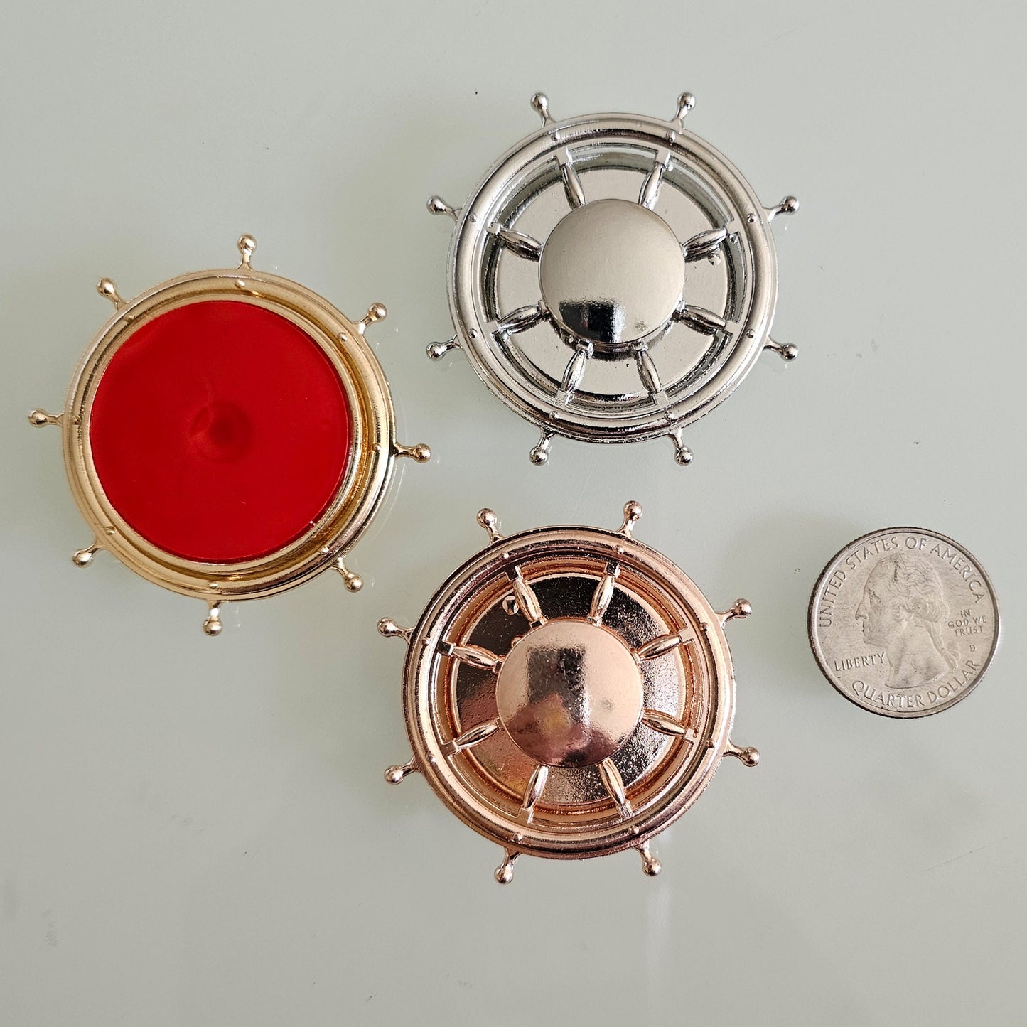 3/10 Pcs Ship Boat Wheel Metal Spinner Nautical Ship Steering Helm with Double Sided Tape