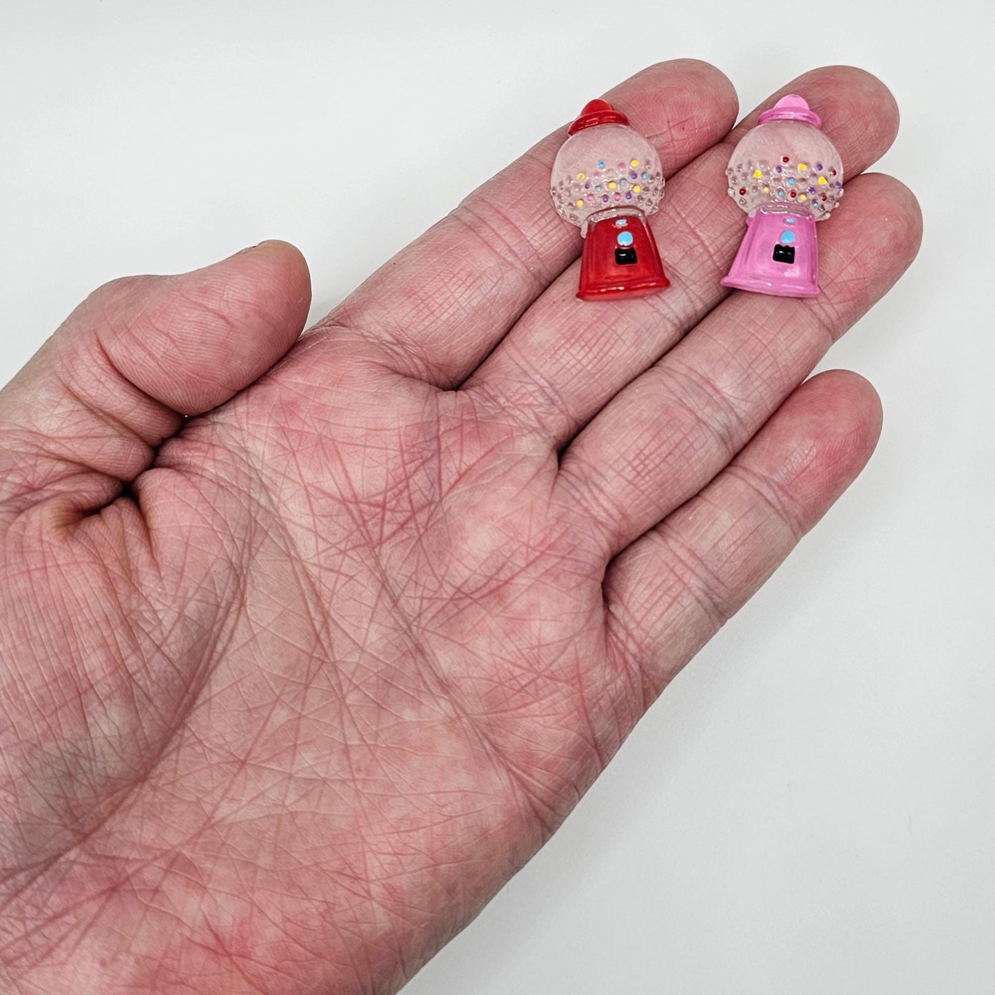 6 Pcs Red/Pink Gumball Machine Cabochons Resin Flat Back Kawaii DIY Craft Cabochon, #CAB143