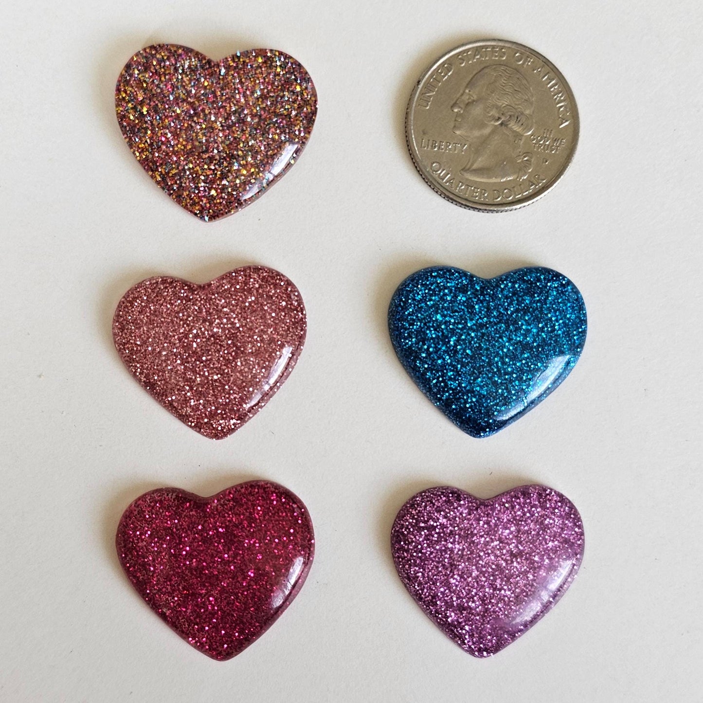 5/15 Pcs Glitter Heart Cabochon Resin Flatback Cabochons #CAB158