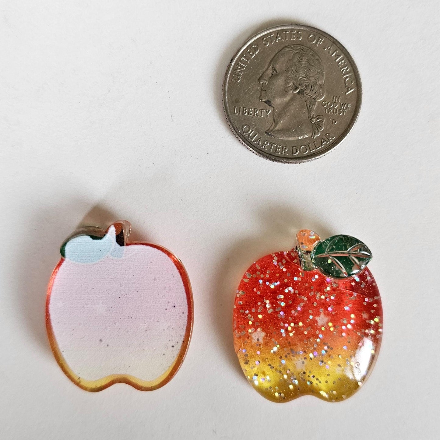 5/15 Pcs Transparent Glitter Apple Cabochon Resin Flatback Fruit Cabochons #CAB160