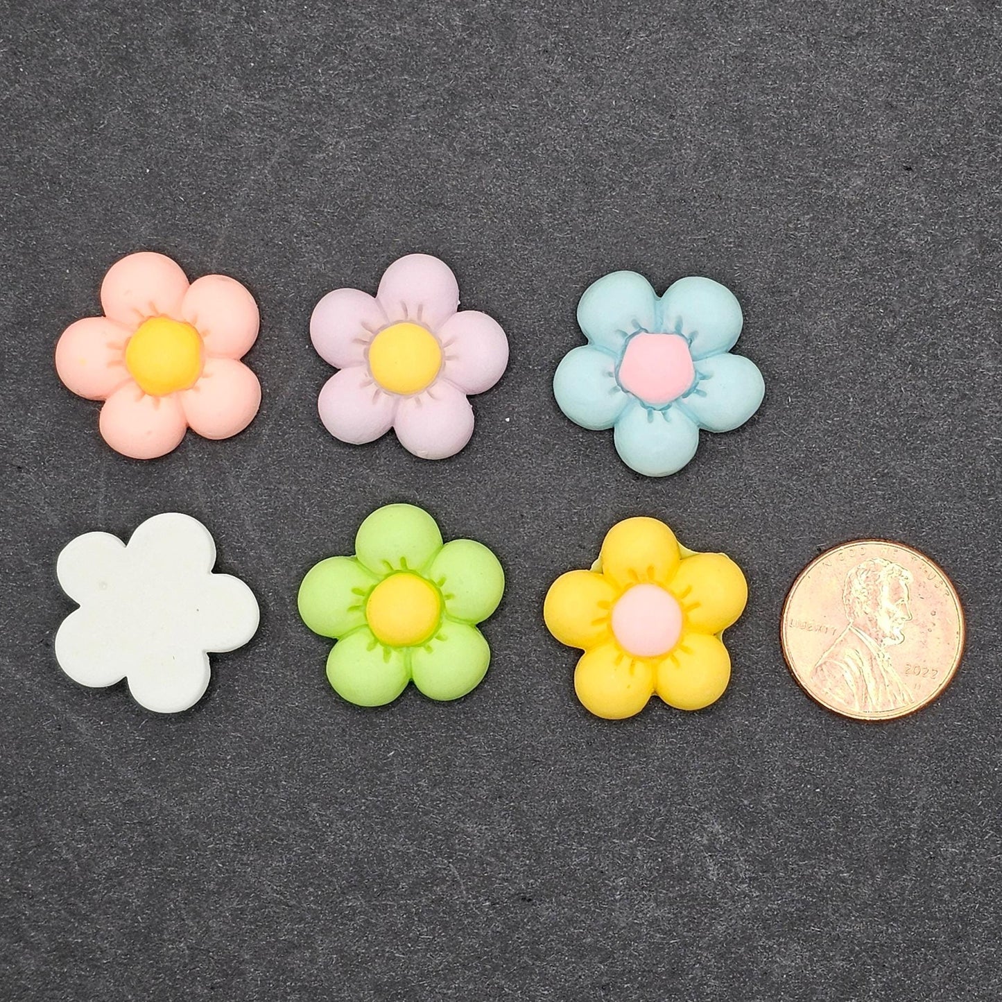 10/25 Pcs Five Petal Pastel Color Round Flower Resin Flatback Cabochons #CAB193