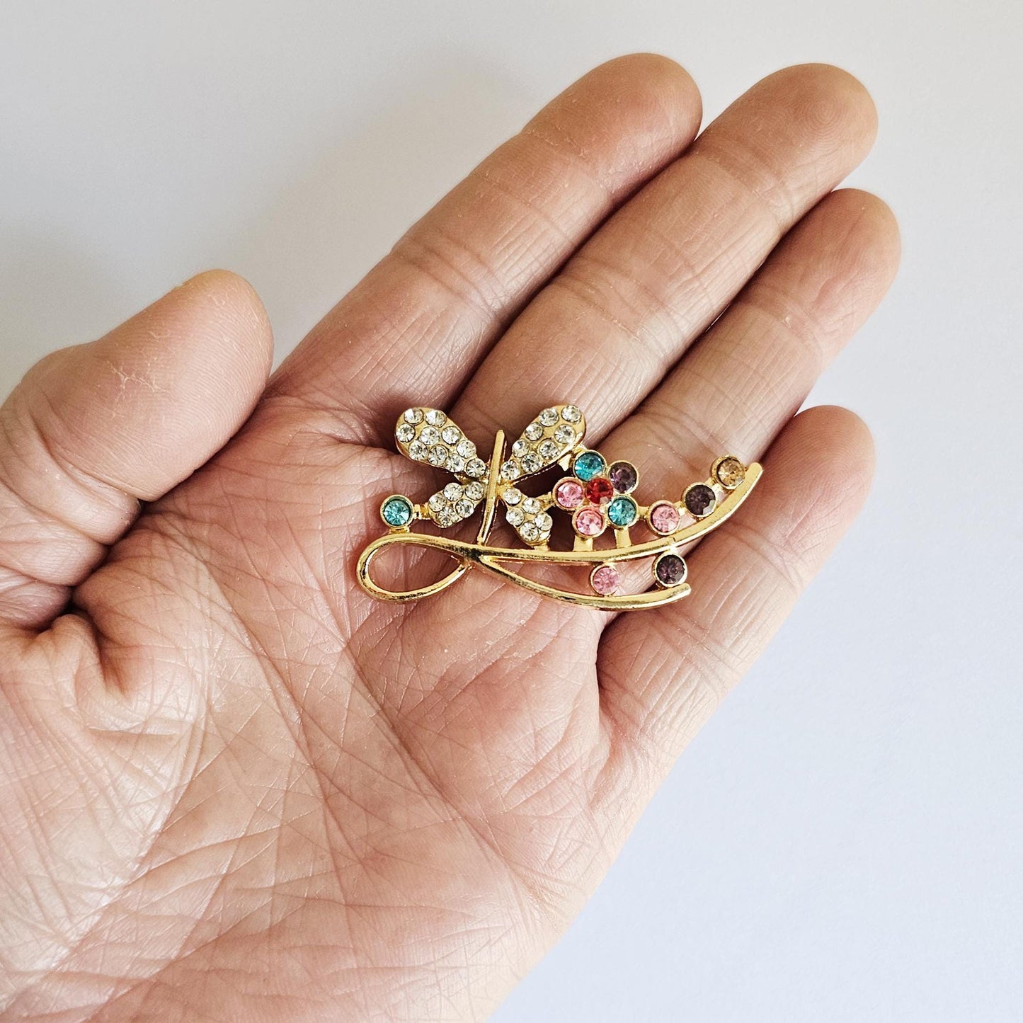 2 Pcs Rhinestone Butterfly Gold Bling Gorgeous Luxury Sparkling Embellishment DIY 50mm X 25mm