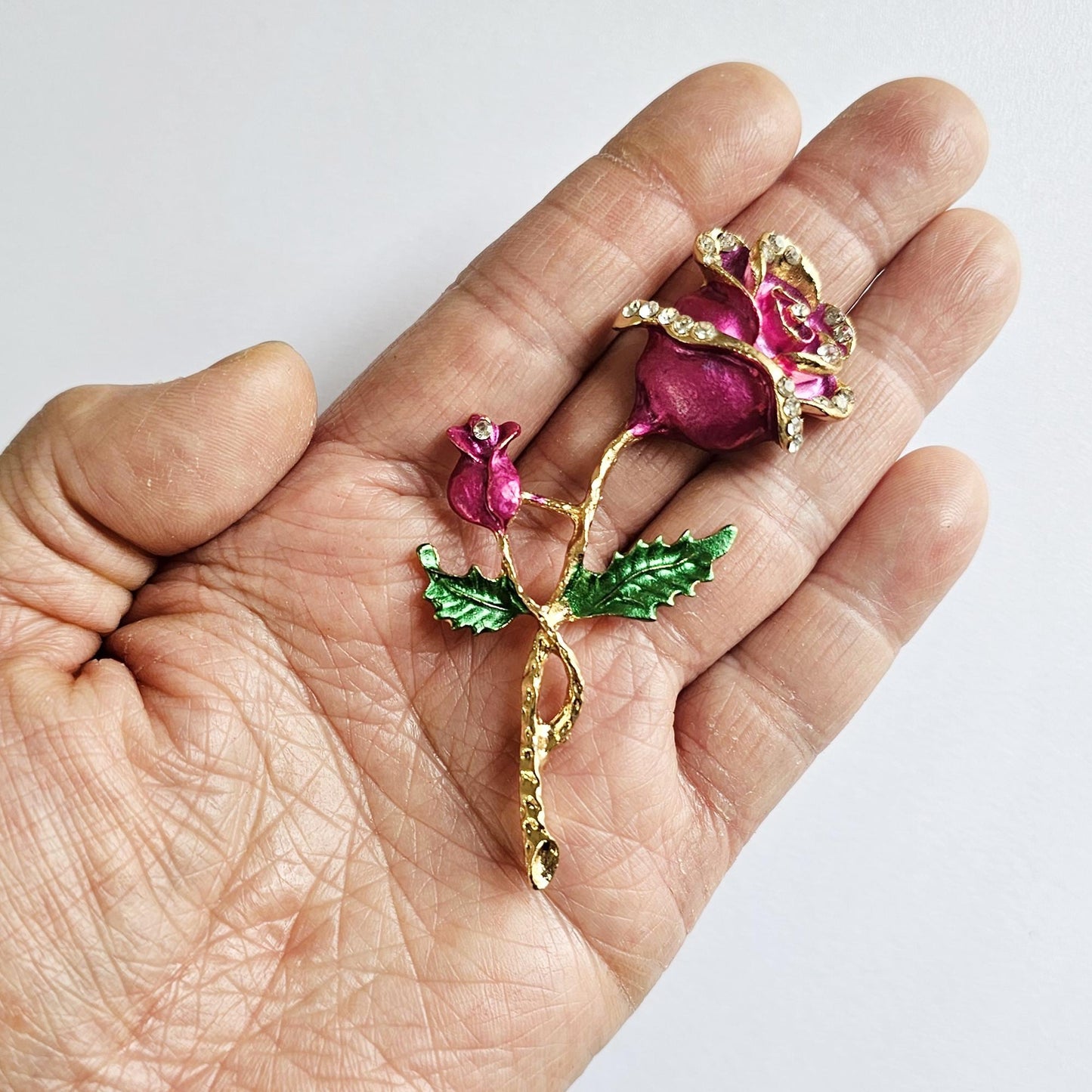 2 Pcs Rhinestone Gold Alloy Pink Rose Bling Gorgeous Luxury Sparkling Flower DIY 80mm X 35 mm