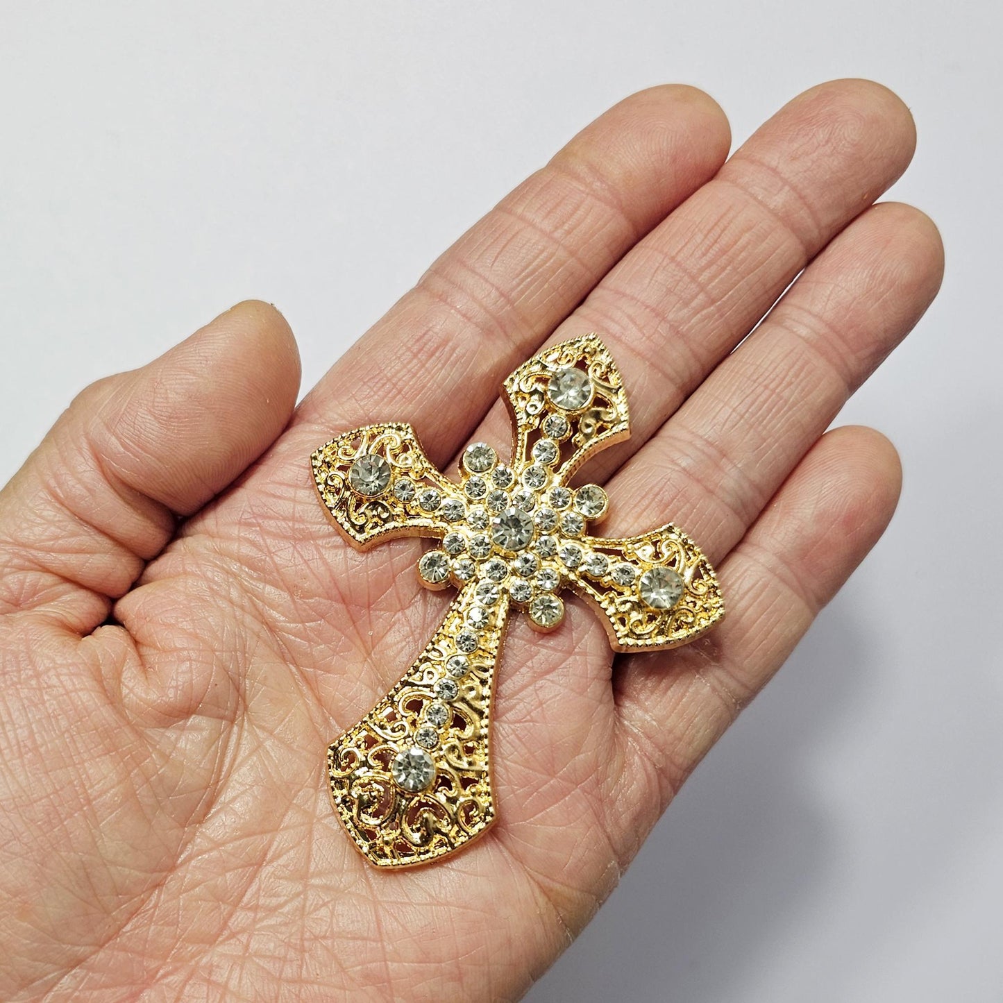 2 Pcs Rhinestone Cross Religion Alloy Bling Gorgeous Luxury Sparkling embellishment DIY 72mm X 55mm