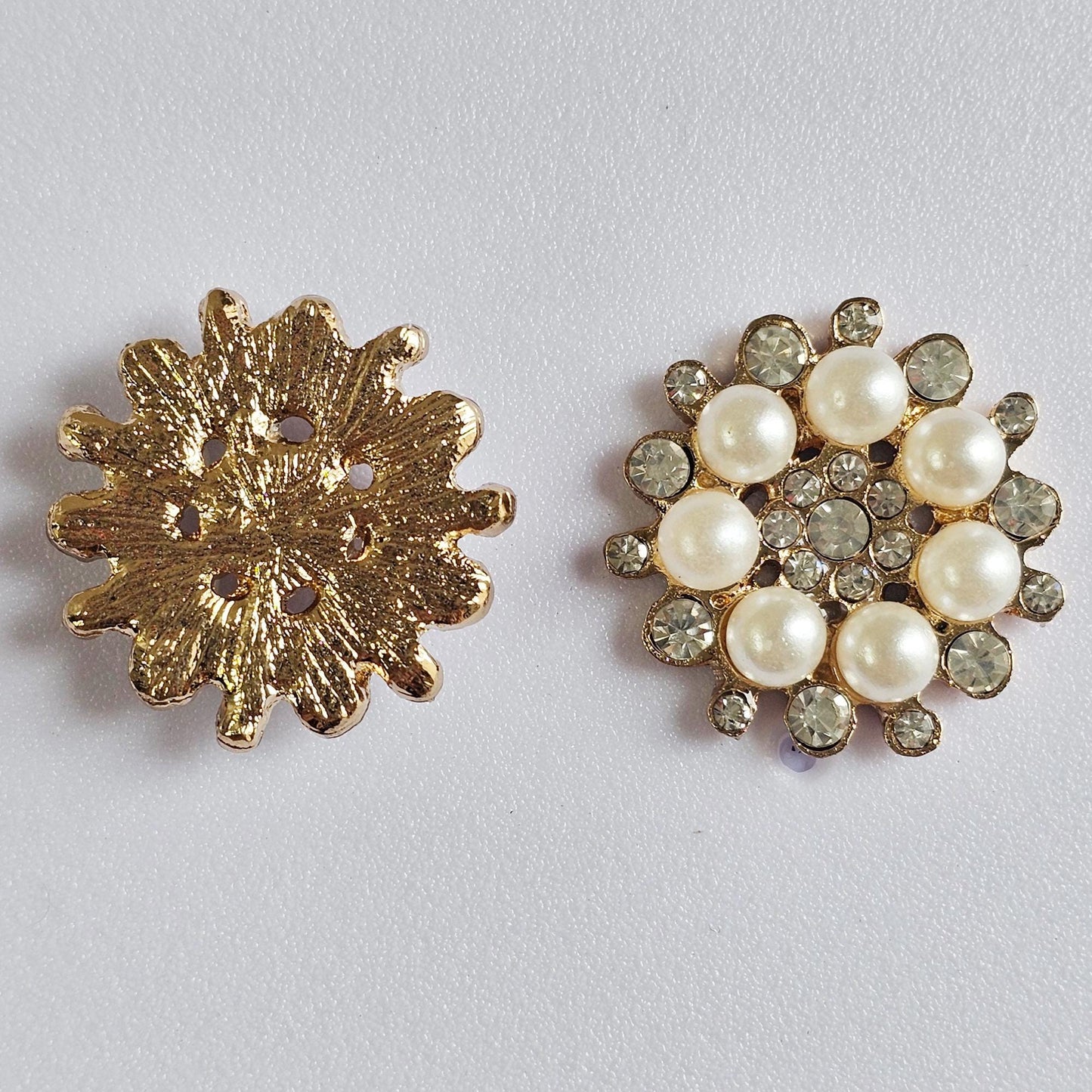 4 Pcs Rhinestone Pearl Flower Alloy Gold Bling Gorgeous Luxury Sparkling Embellishment DIY 27mm