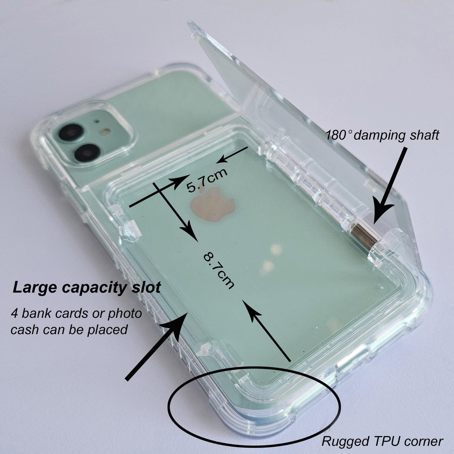 Clear Transparent Photocard Holder Flip Open Cardholder Phone Case iPhone 11/12/13/14/15/16/16e Plus Pro Max