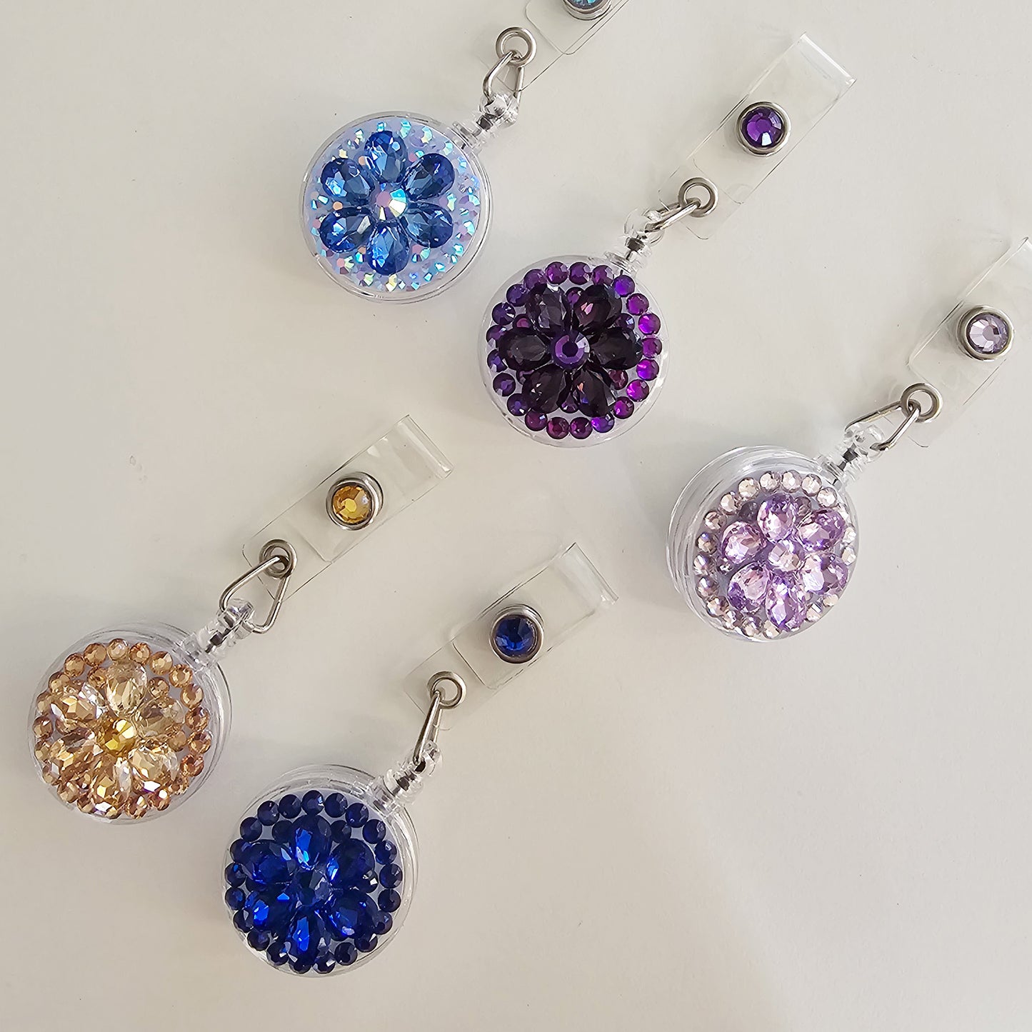 Bling Rhinestones Badge Reel Belt Clip Retractable ID Holders