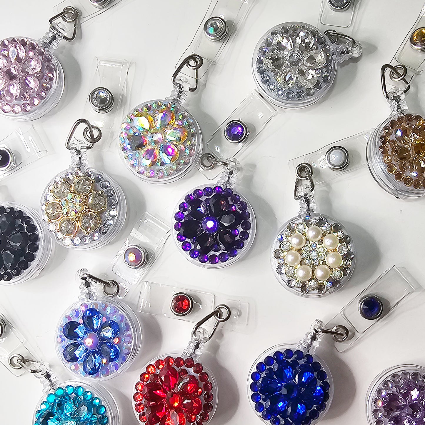 Bling Rhinestones Badge Reel Belt Clip Retractable ID Holders