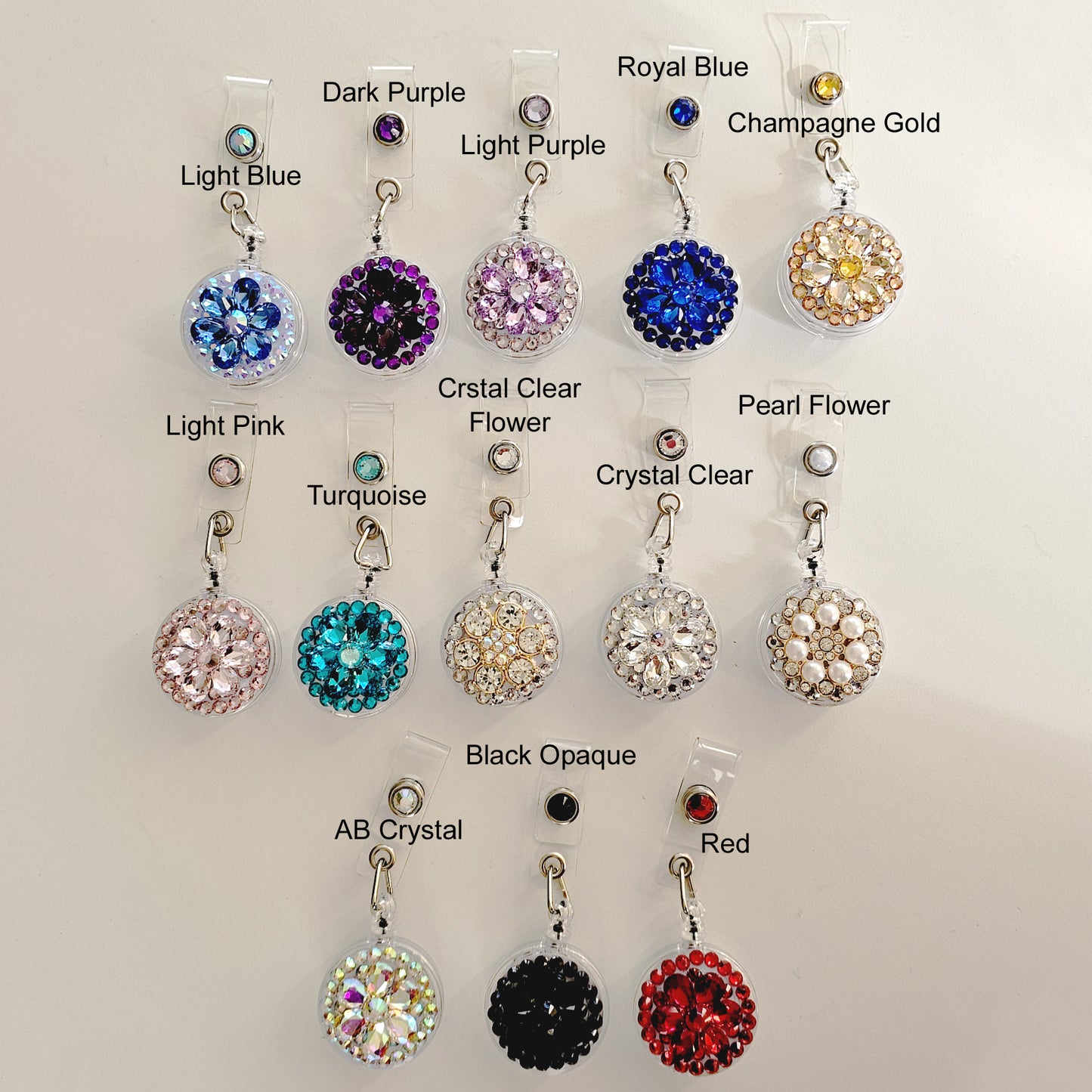 Bling Rhinestones Badge Reel Belt Clip Retractable ID Holders