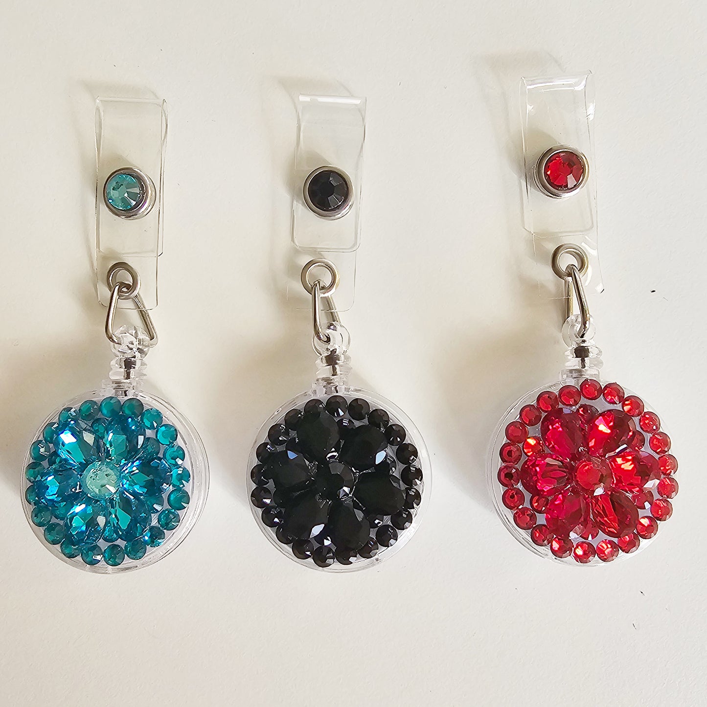 Bling Rhinestones Badge Reel Belt Clip Retractable ID Holders