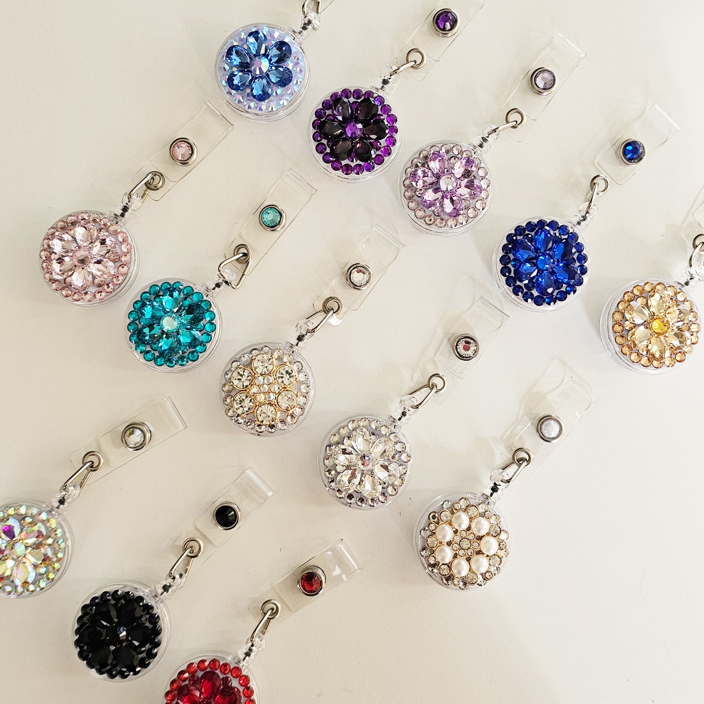 Bling Rhinestones Badge Reel Belt Clip Retractable ID Holders