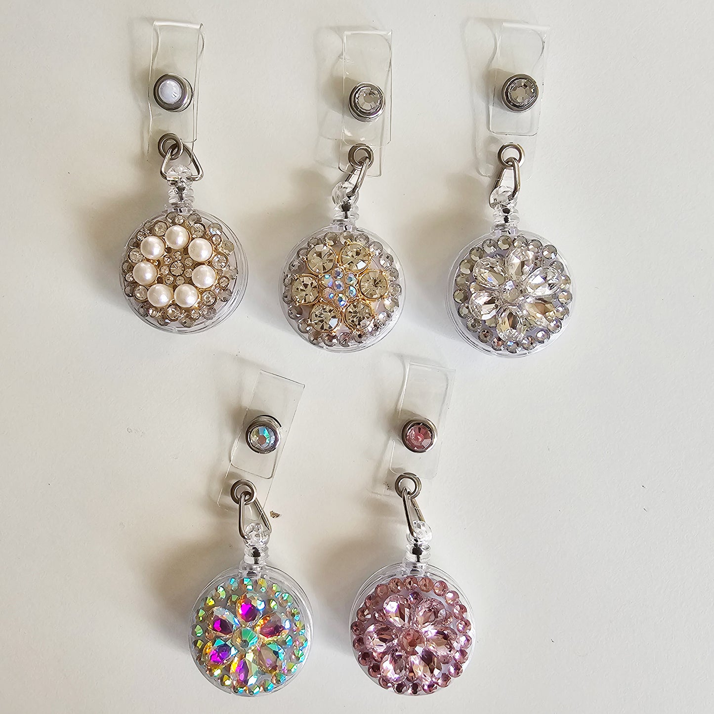 Bling Rhinestones Badge Reel Belt Clip Retractable ID Holders