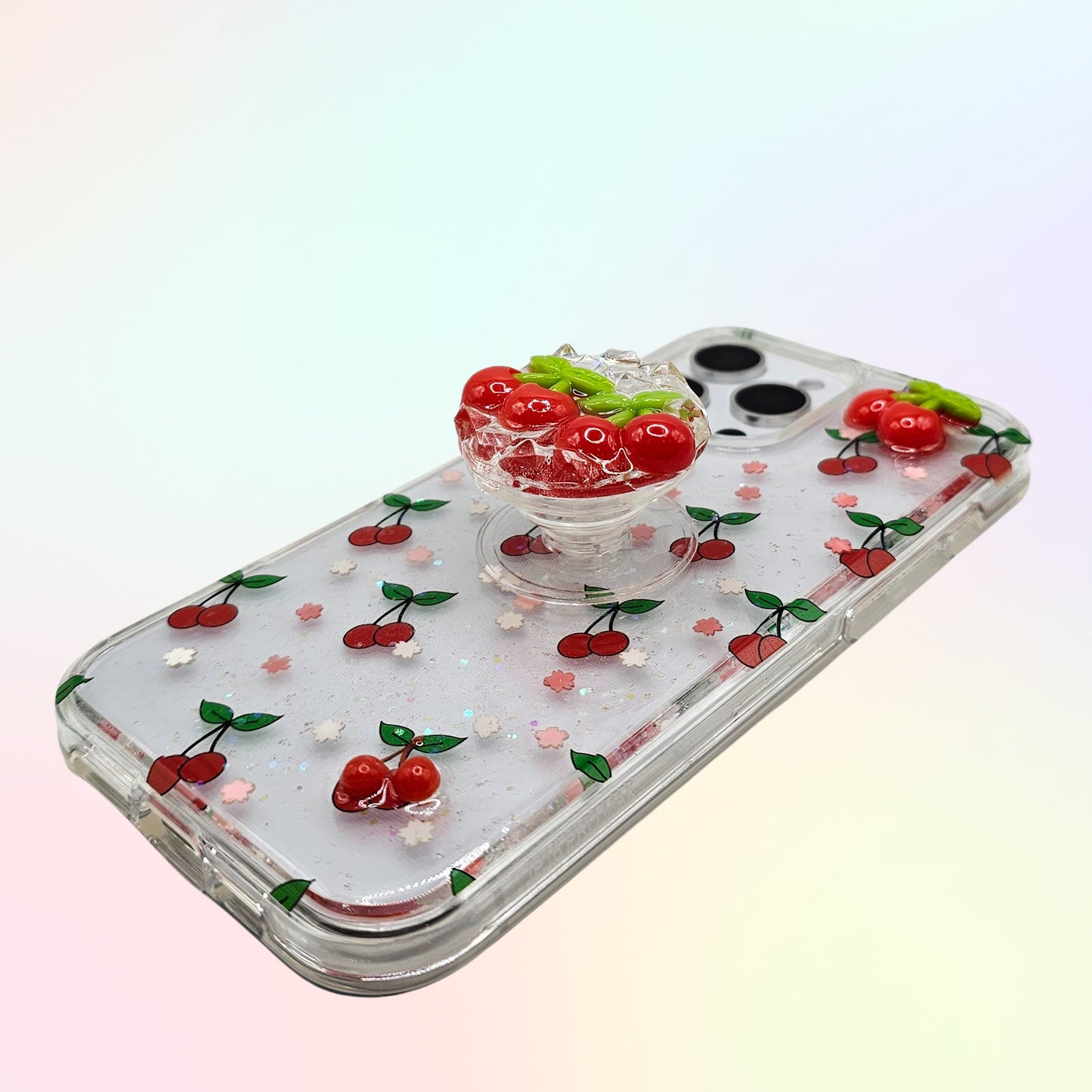 Cherry 3D Bling Rhinestone Handmade Phone Case with Grip