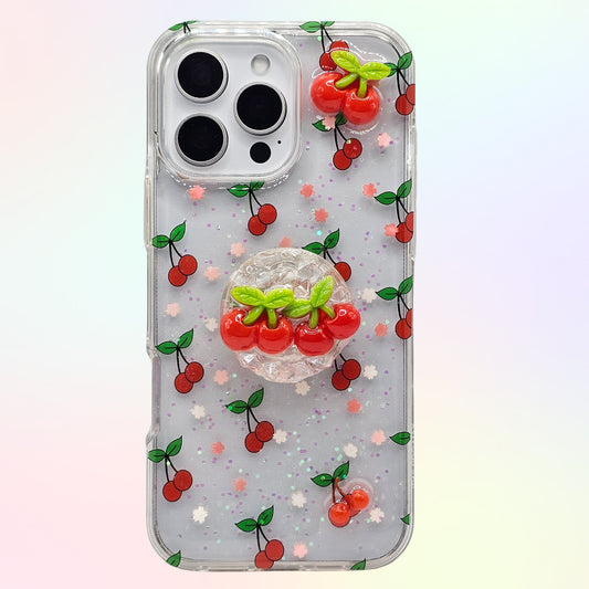 Cherry 3D Bling Rhinestone Handmade Phone Case with Grip