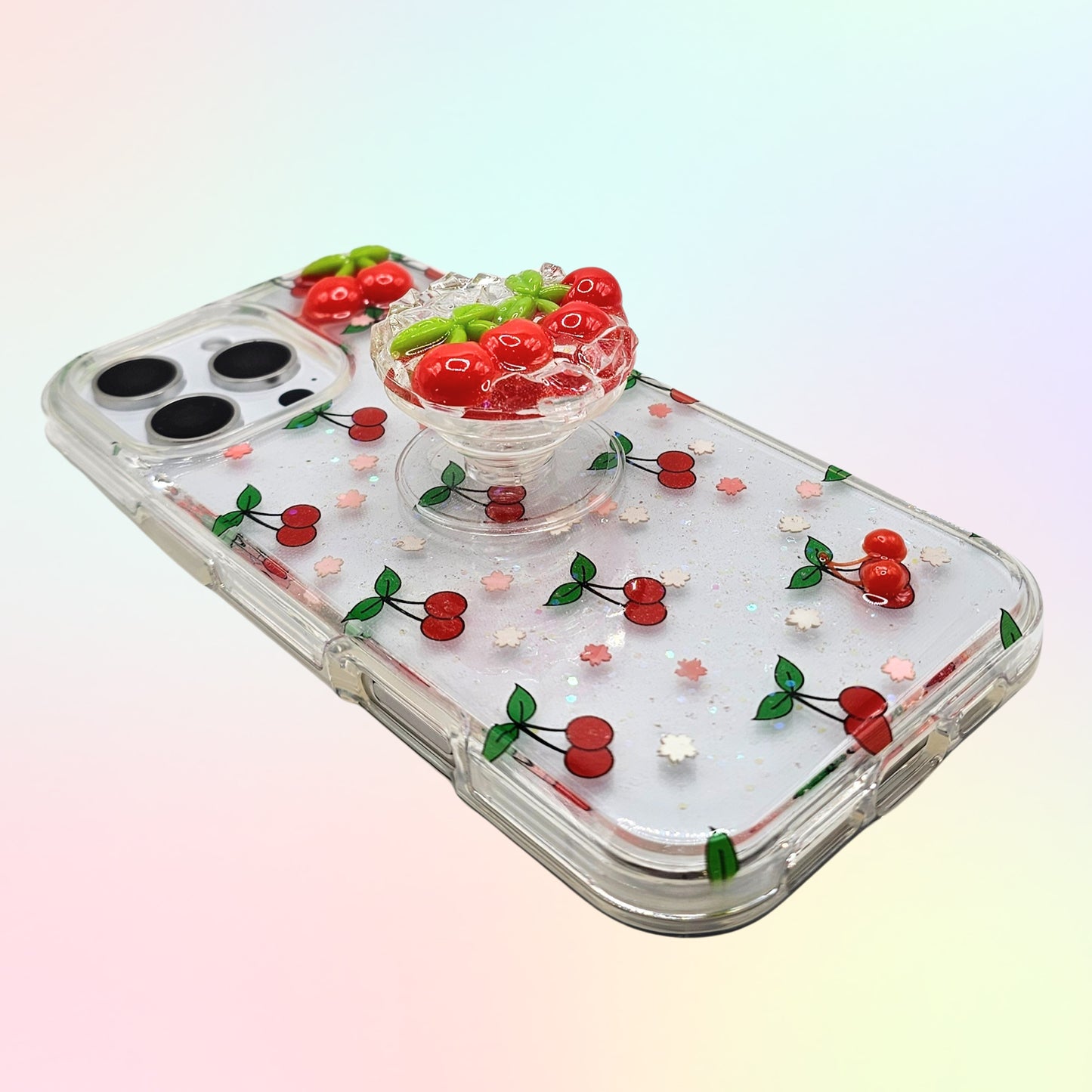 Cherry 3D Bling Rhinestone Handmade Phone Case with Grip