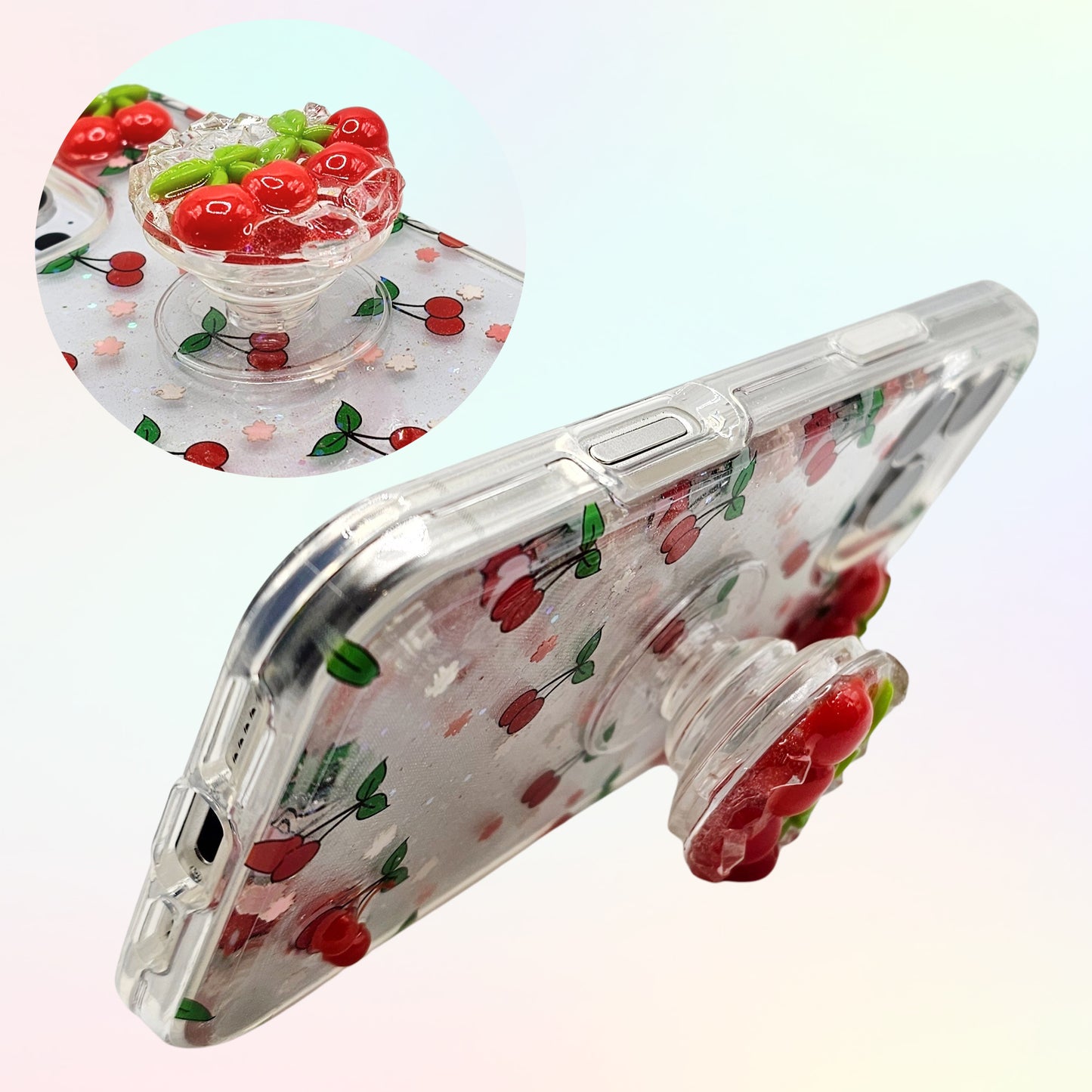 Cherry 3D Bling Rhinestone Handmade Phone Case with Grip
