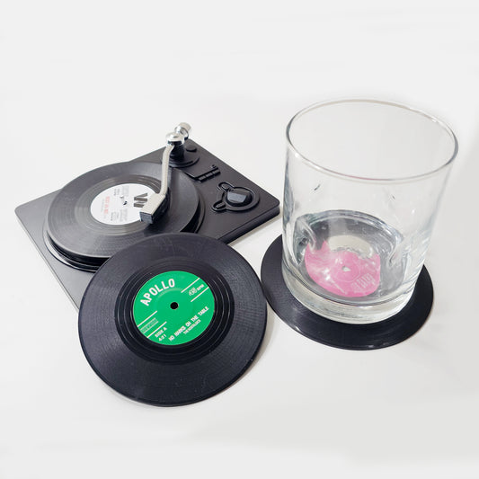 Vinyl Retro Record Coasters with Record Player Coasters Holder Set of 6
