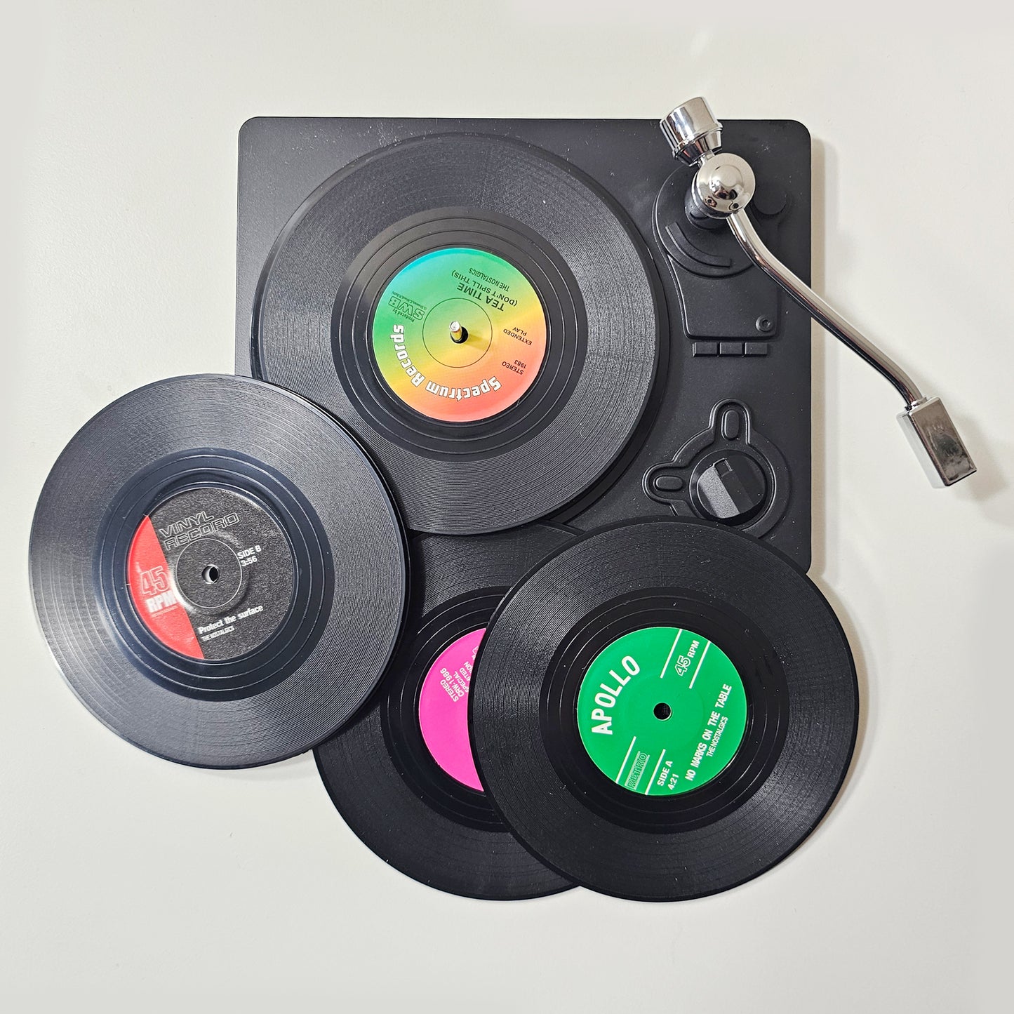 Vinyl Retro Record Coasters with Record Player Coasters Holder Set of 6