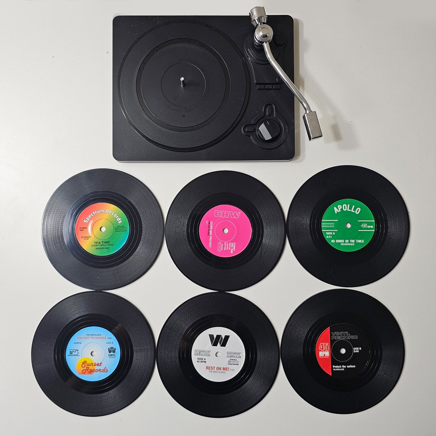 Vinyl Retro Record Coasters with Record Player Coasters Holder Set of 6
