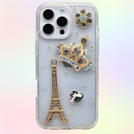 Eiffel Tower Crown 3D Bling Embellishments Rhinestone Handmade Phone Case