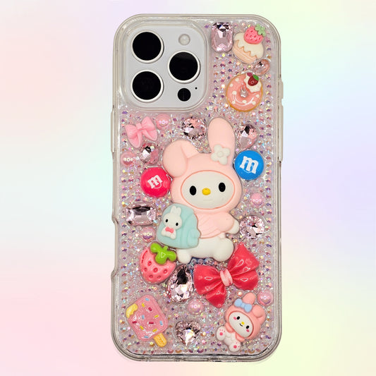 White Rabbit 3D Bling Rhinestone Handmade Phone Case