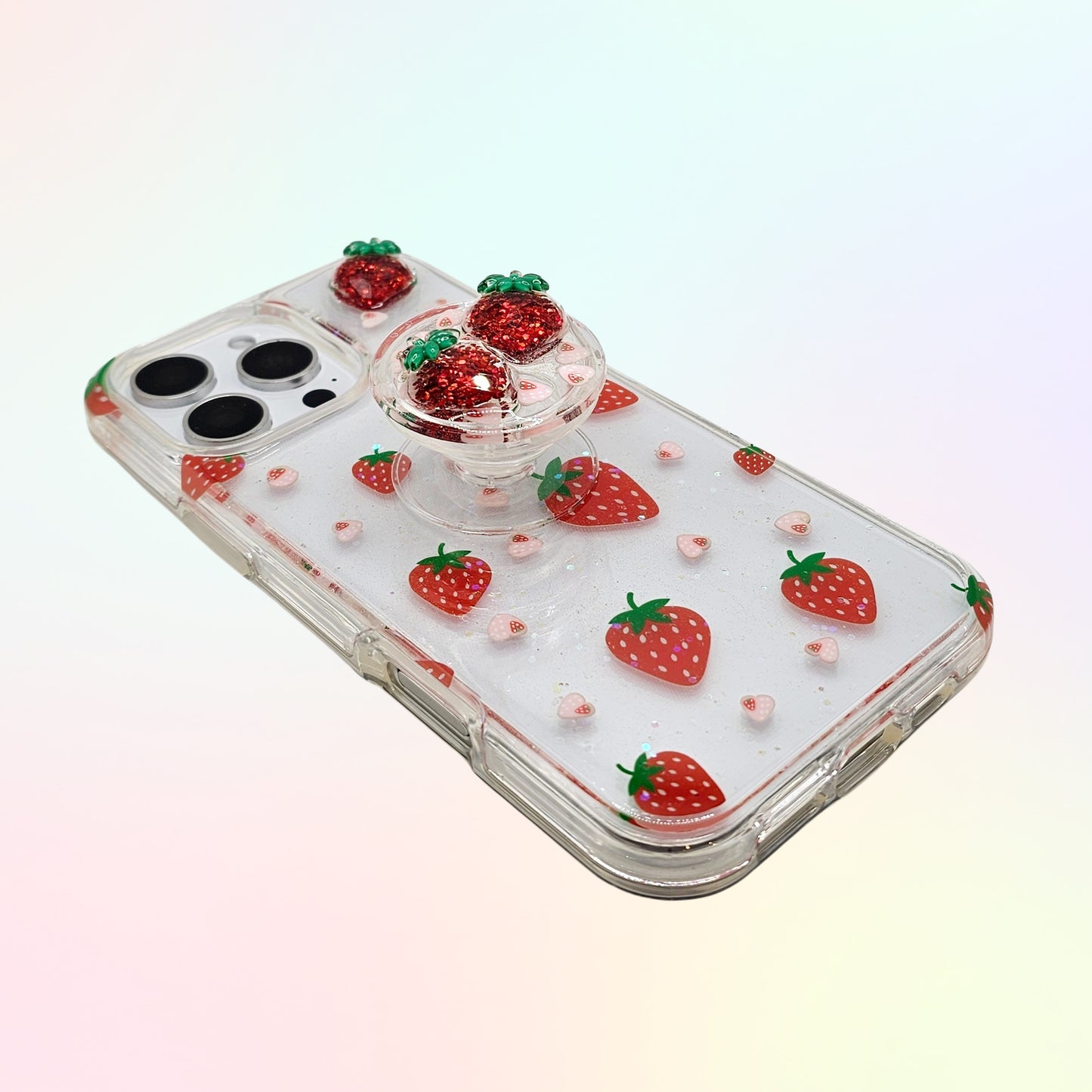 Strawberry 3D Bling Rhinestone Handmade Phone Case with Grip