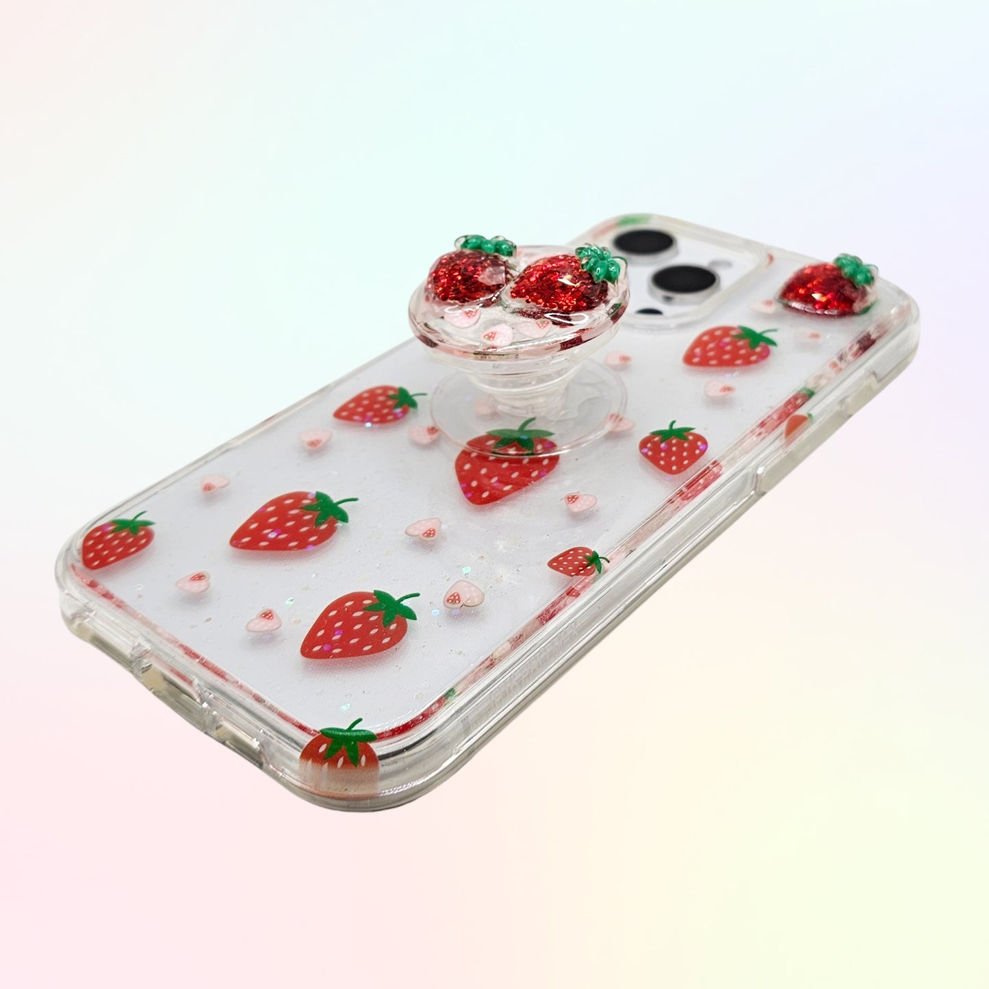 Strawberry 3D Bling Rhinestone Handmade Phone Case with Grip
