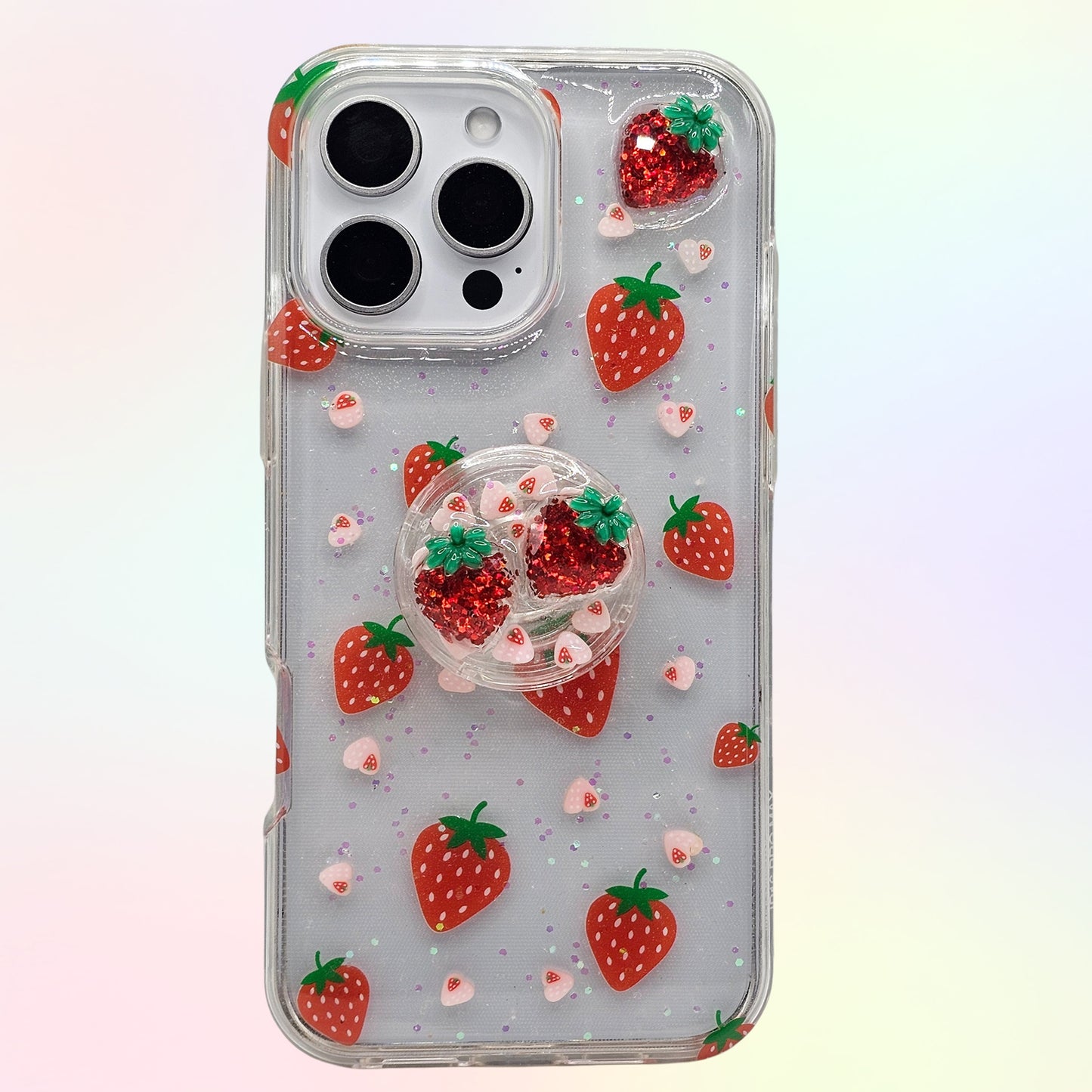 Strawberry 3D Bling Rhinestone Handmade Phone Case with Grip