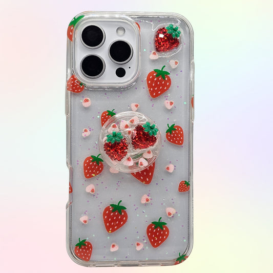 Strawberry 3D Bling Rhinestone Handmade Phone Case with Grip