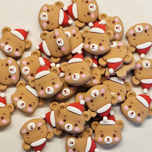Christmas Bear Cabochons Resin Flatback Kawaii Xmas Holiday Deco 4 pcs #CAB006
