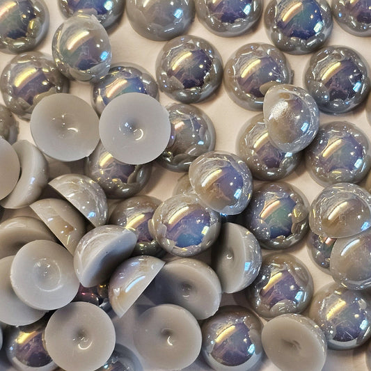 AB Flat Back Faux Half Pearls Gray 14 mm 25pcs/100pcs/200pcs