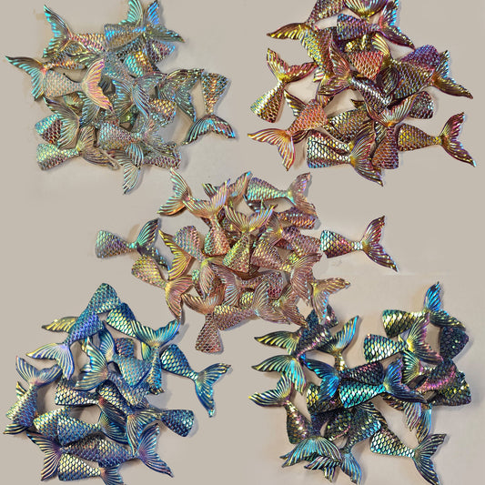 5 Pcs Iridescent Scale Mermaid Tail Cabochons Resin Flatback #CAB063