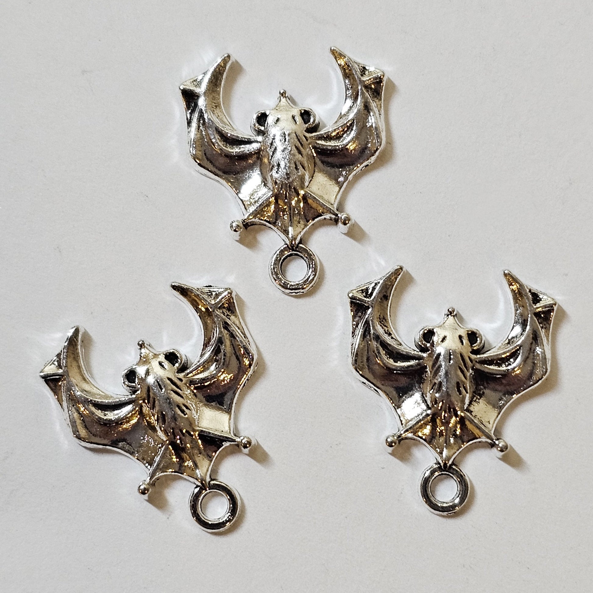 3 Pcs Bat Silver Tone Charms Spooky Halloween #CM017
