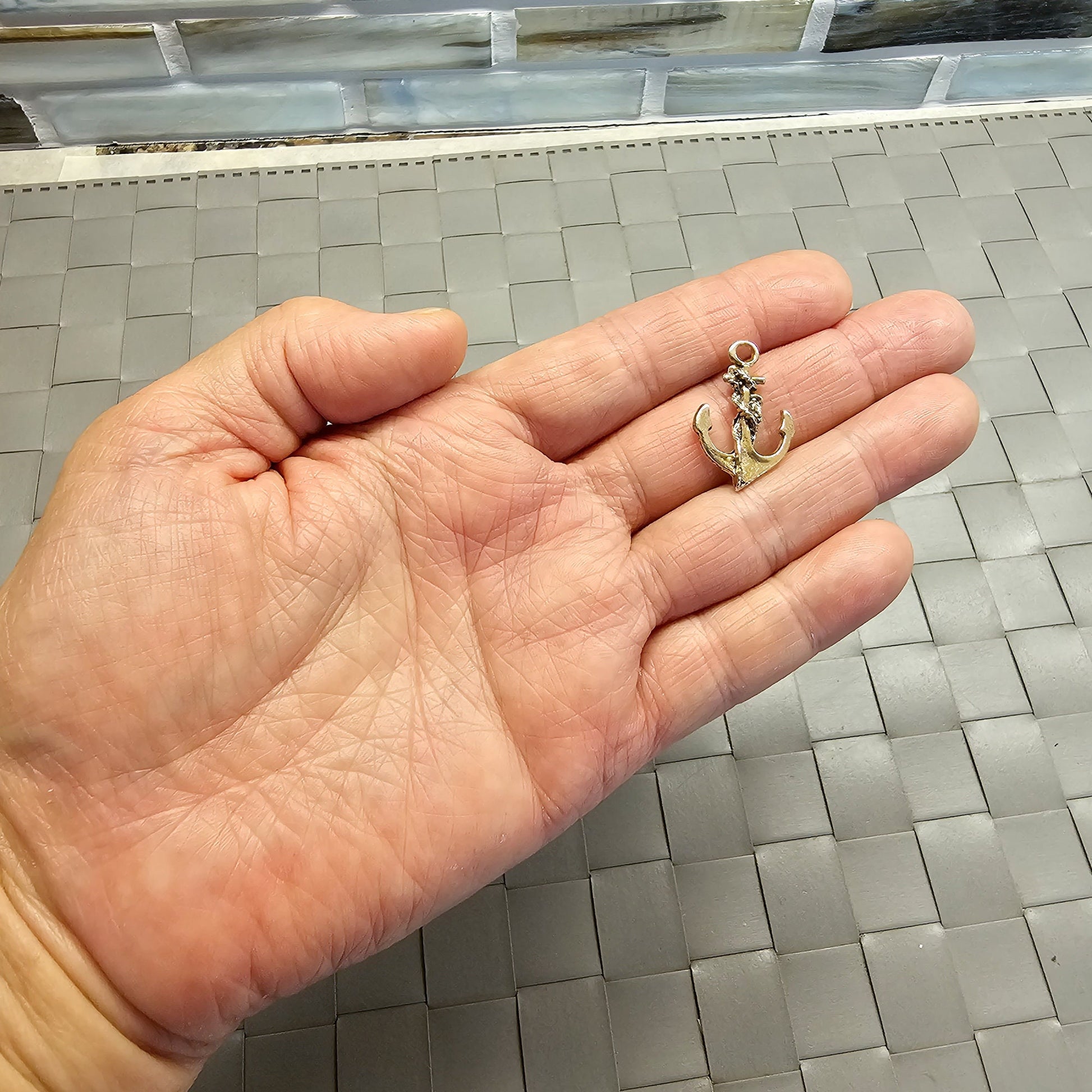 4 Pcs Anchor Rope Silver Tone Charms, Charm #CM019