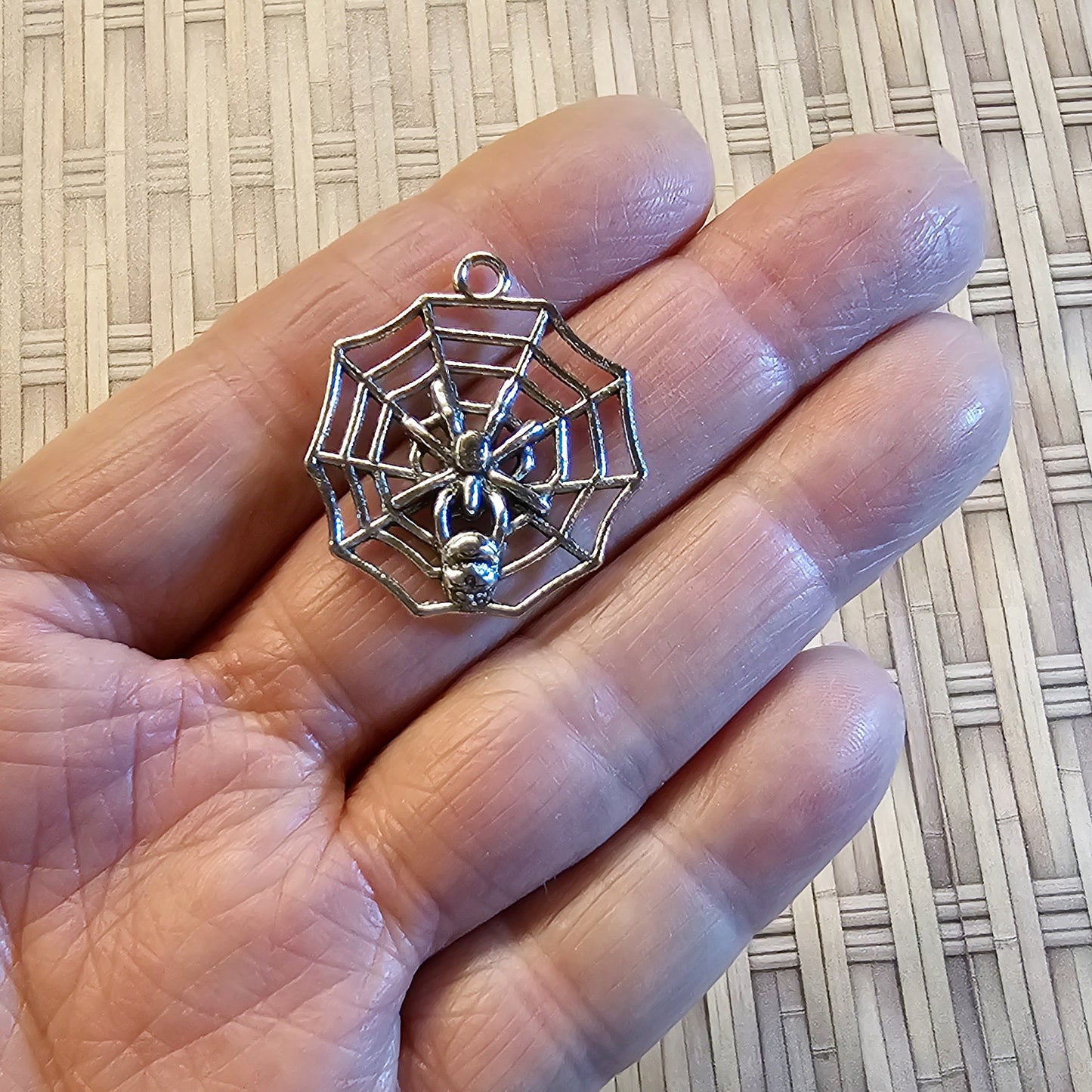 4/10/25 Pcs Spider Spiderweb Silver Tone Charms #CM015