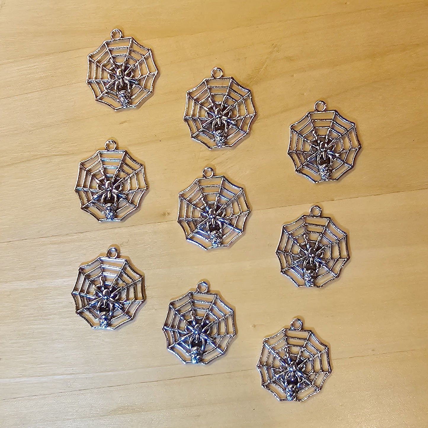 10 pcs Spider Spiderweb Silver Tone Charms, Charm #CM015