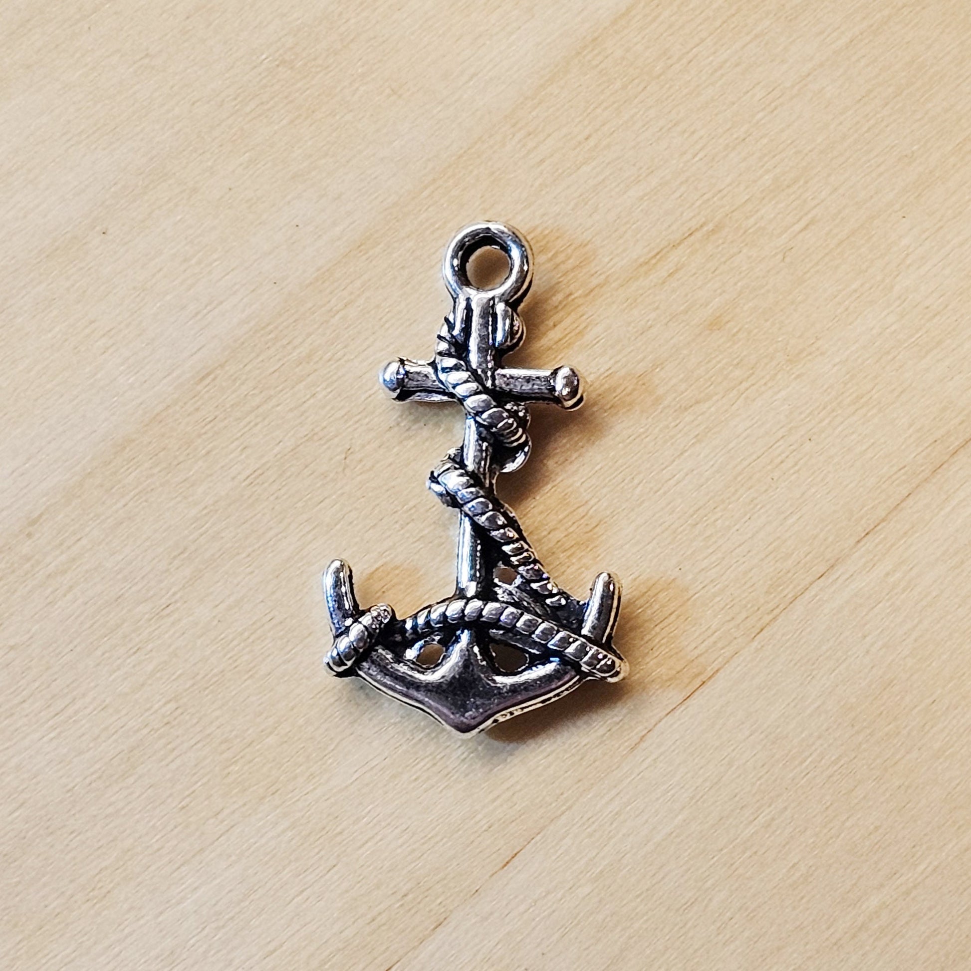 5 Pcs Anchor Rope Silver Tone Charms #CM020