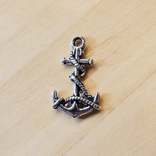5 Pcs Anchor Rope Silver Tone Charms #CM020