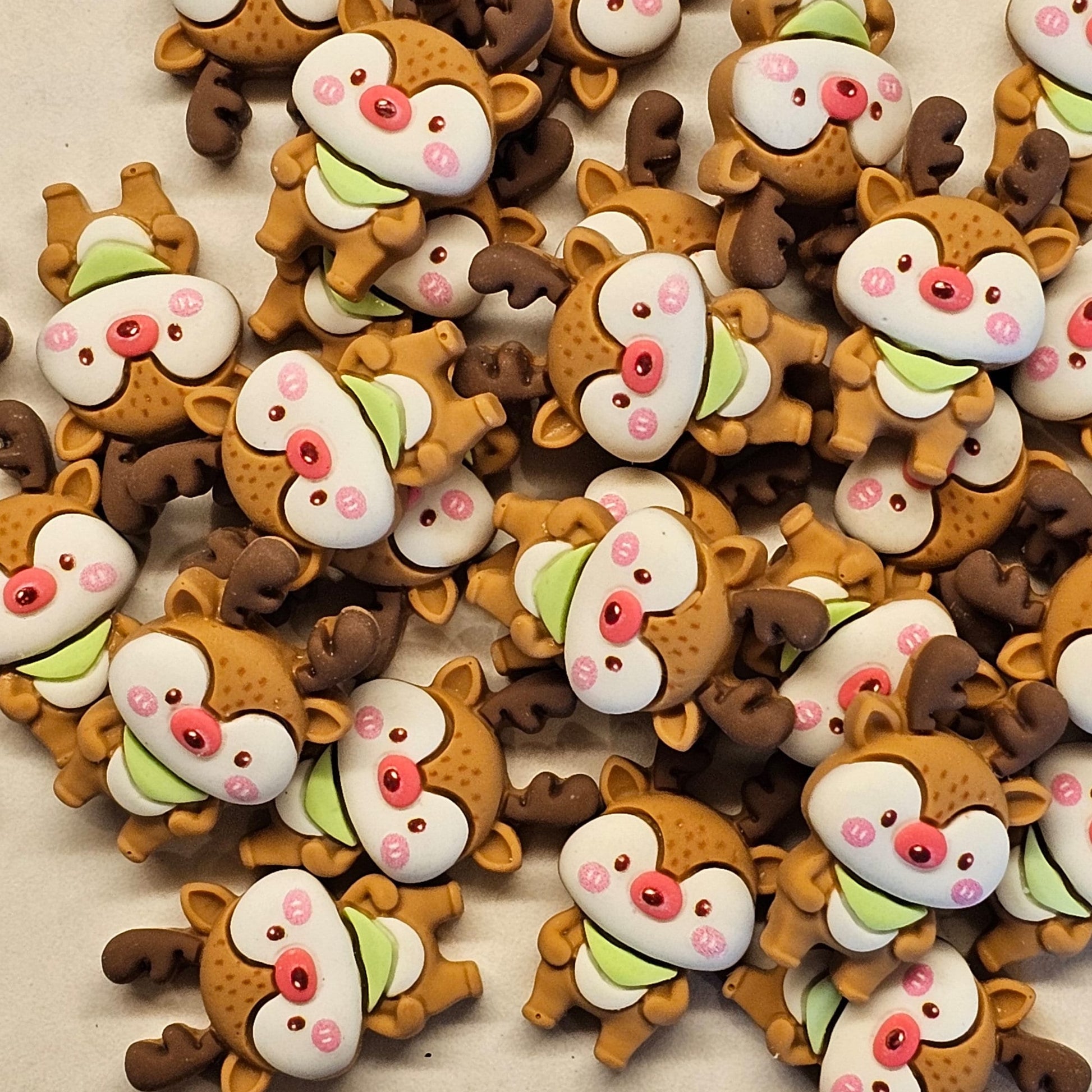 Resin Reindeer Christmas Cabochons Christmas Kawaii Flatback Deer Xmas Holiday 4 pcs #CAB007-A