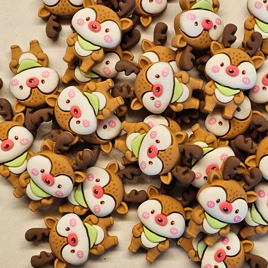 Resin Reindeer Christmas Cabochons Christmas Kawaii Flatback Deer Xmas Holiday 4 pcs #CAB007-A