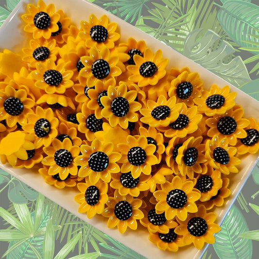 10/25 Pcs Sun Flower Sunflower opaquer color Yellow Cabochons Flat Back Resin Floral #CAB048